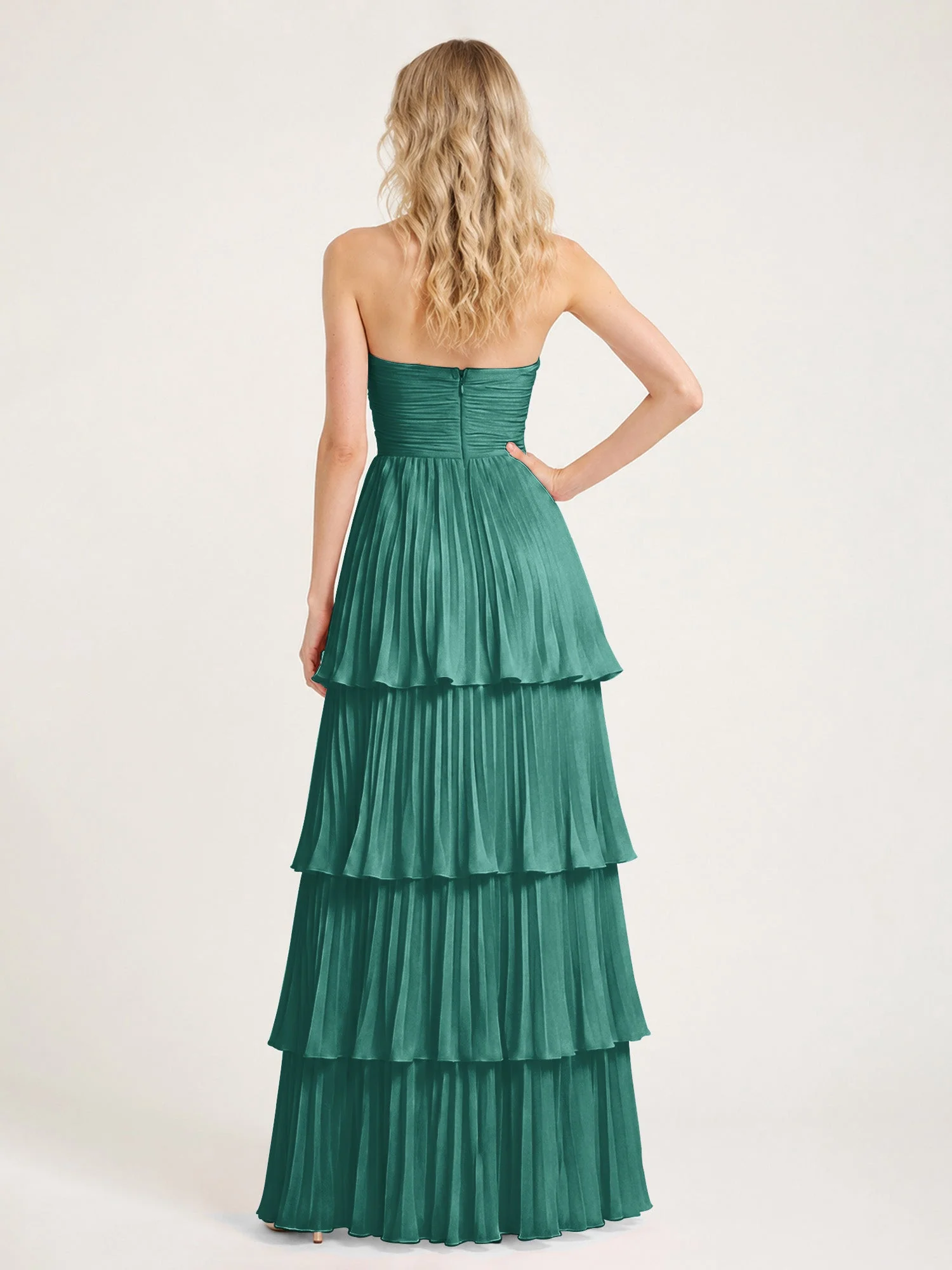 Maxikleid mit Schulterfreiem Oberteil und Akkordeonfalten Pfau - Image 2