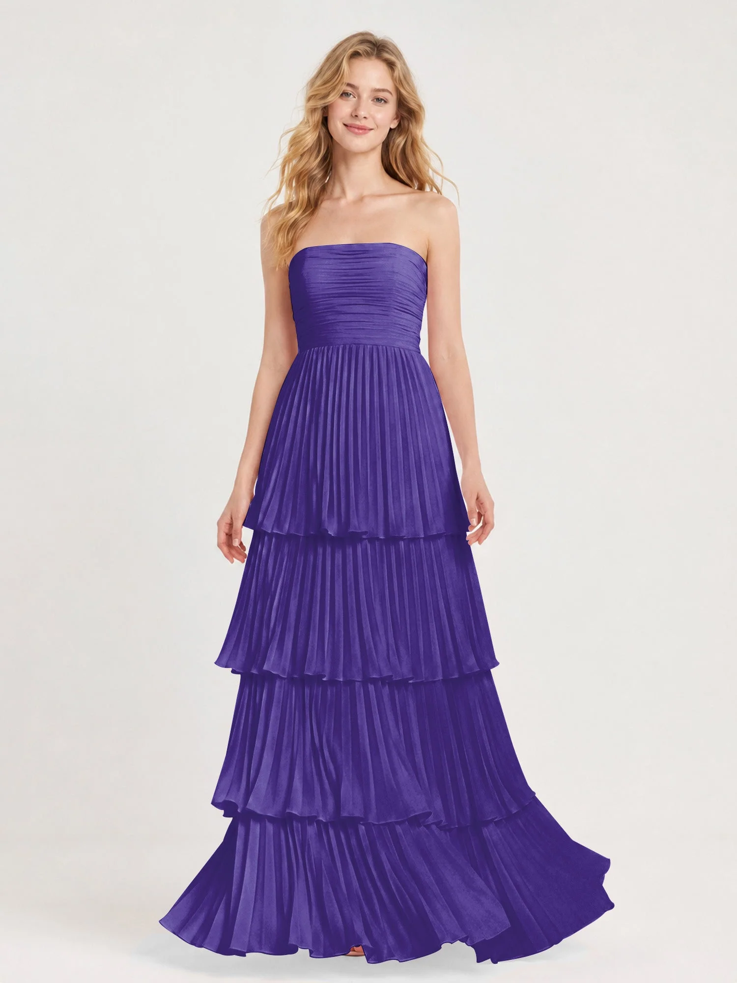 Maxikleid mit Schulterfreiem Oberteil und Akkordeonfalten Regentschaft