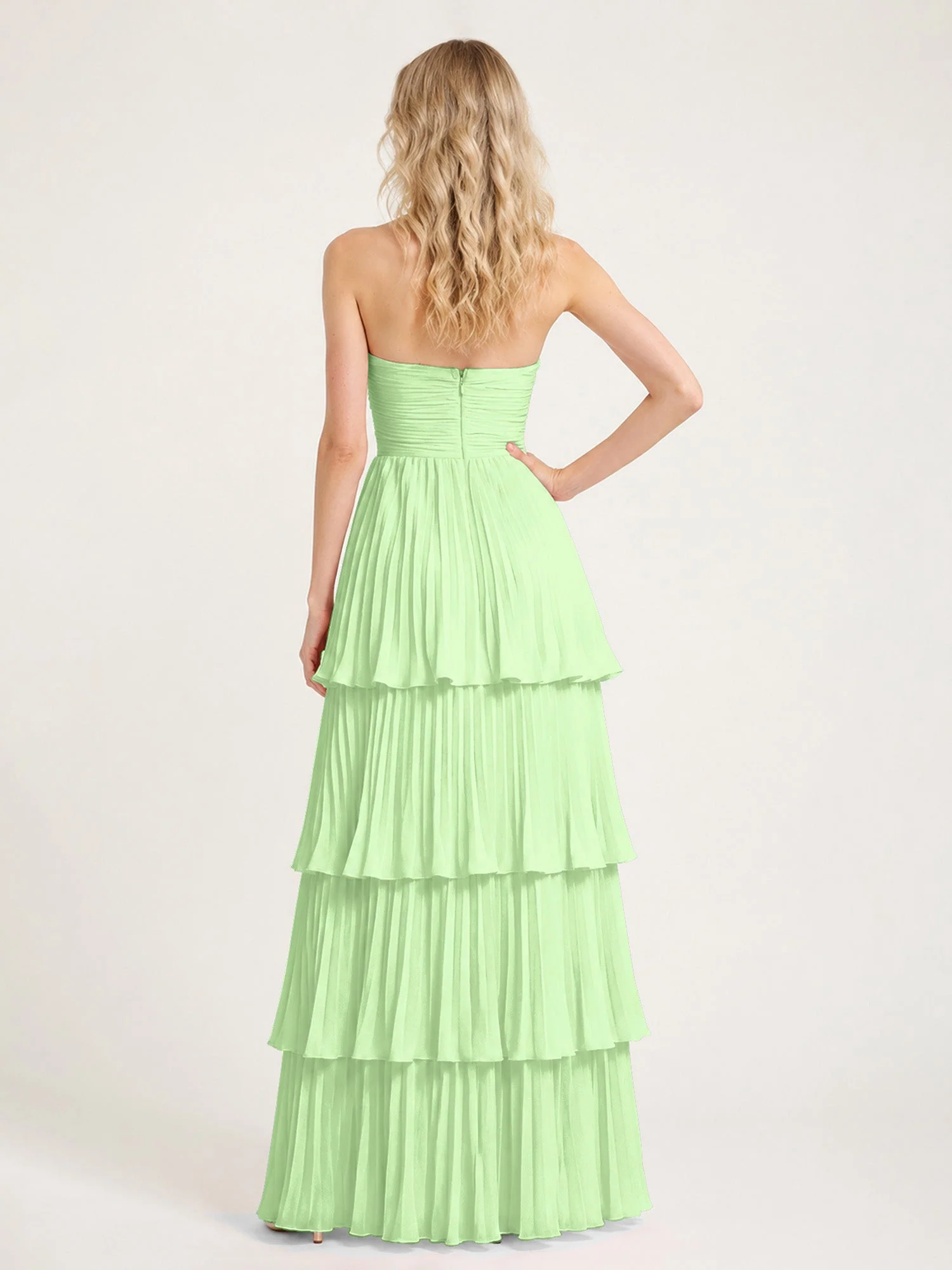 Maxikleid mit Schulterfreiem Oberteil und Akkordeonfalten Salbei - Image 2