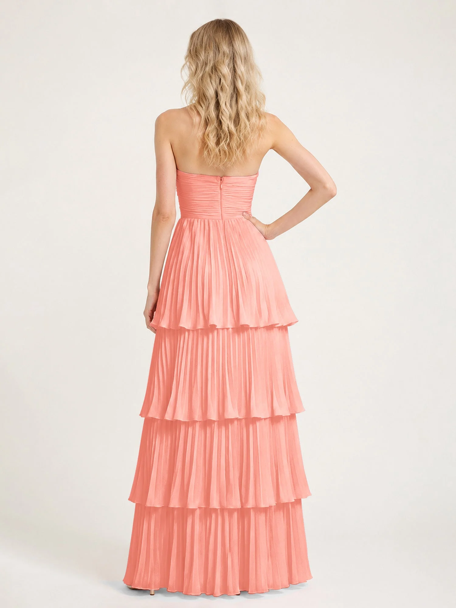 Maxikleid mit Schulterfreiem Oberteil und Akkordeonfalten Sonnenuntergang - Image 2