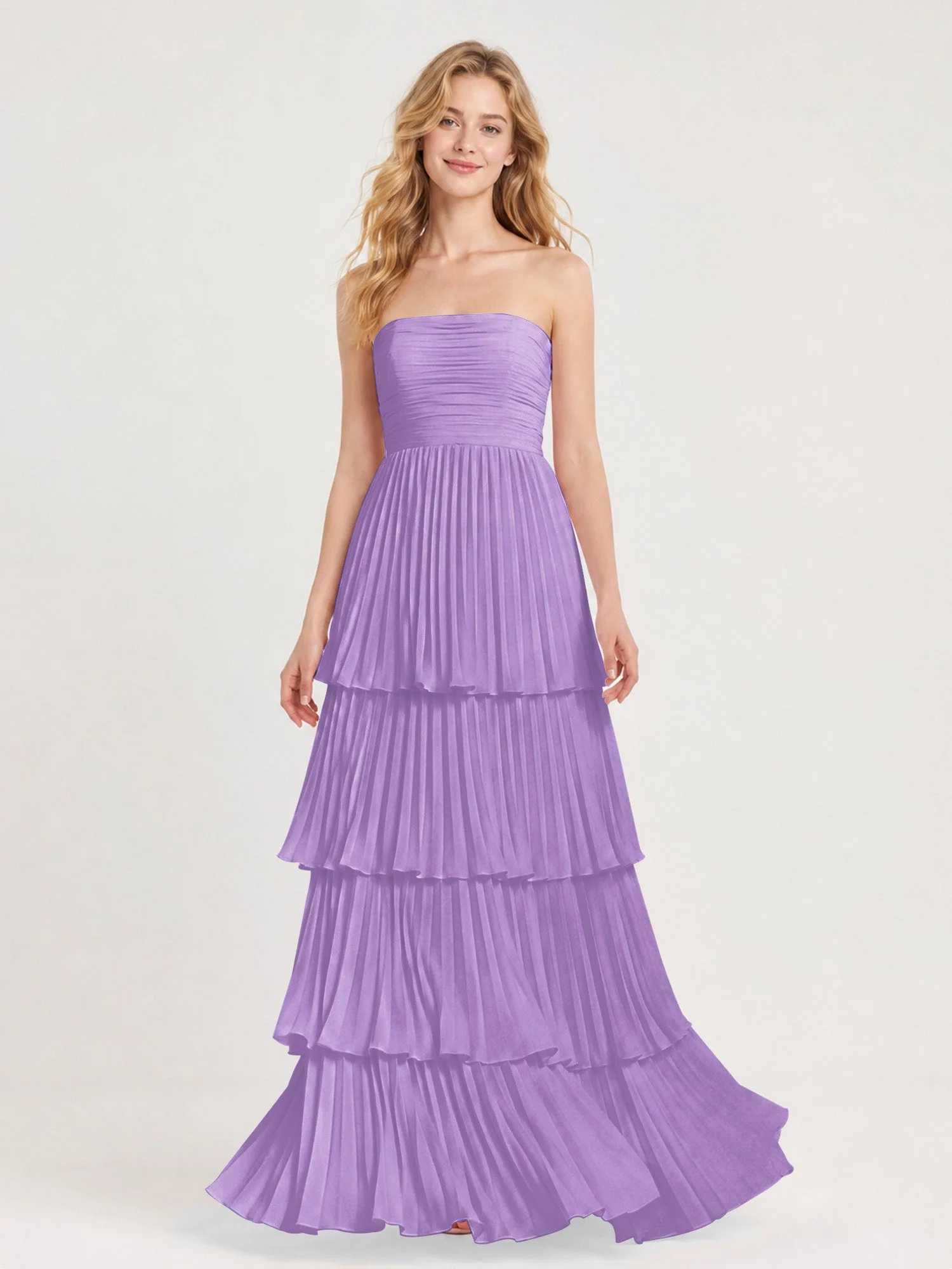Maxikleid mit Schulterfreiem Oberteil und Akkordeonfalten Tahiti