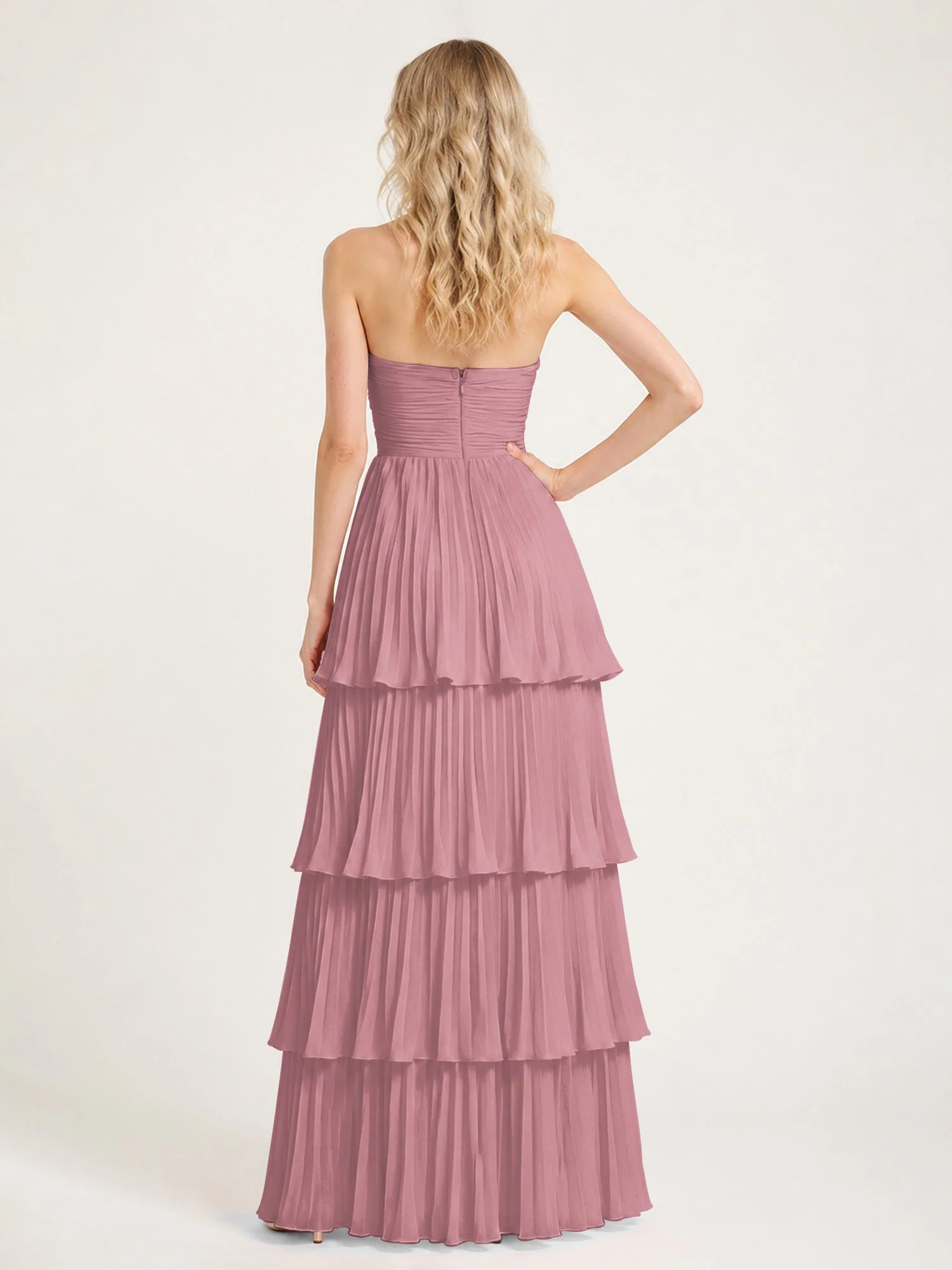 Maxikleid mit Schulterfreiem Oberteil und Akkordeonfalten Vintage Mauve - Image 2