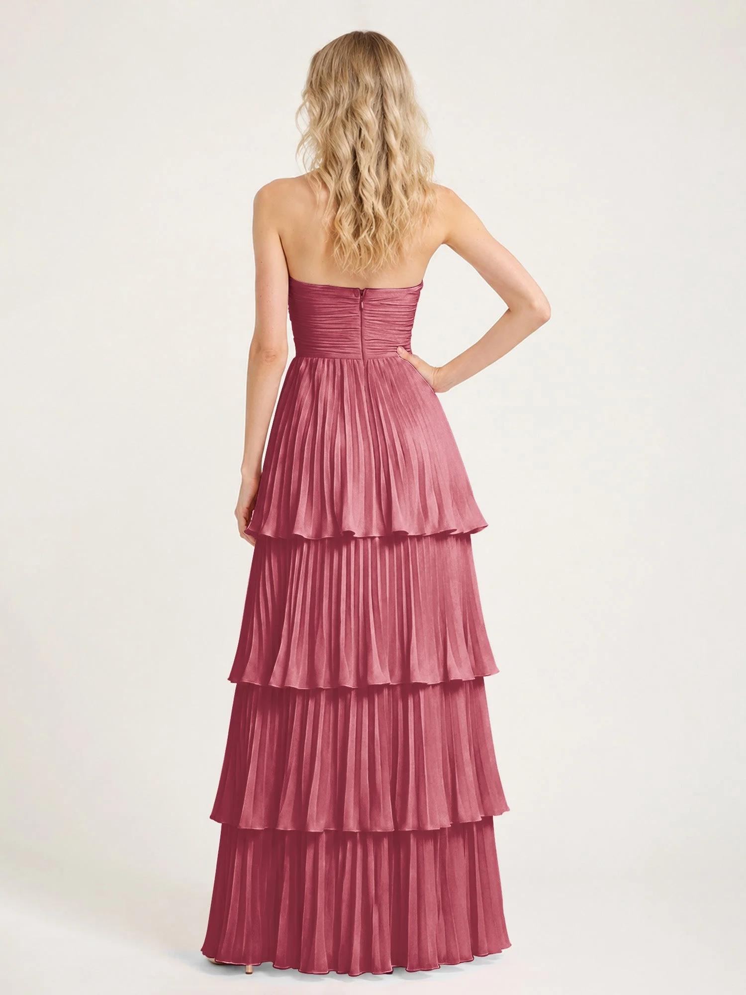 Maxikleid mit Schulterfreiem Oberteil und Akkordeonfalten Zimtrose - Image 2