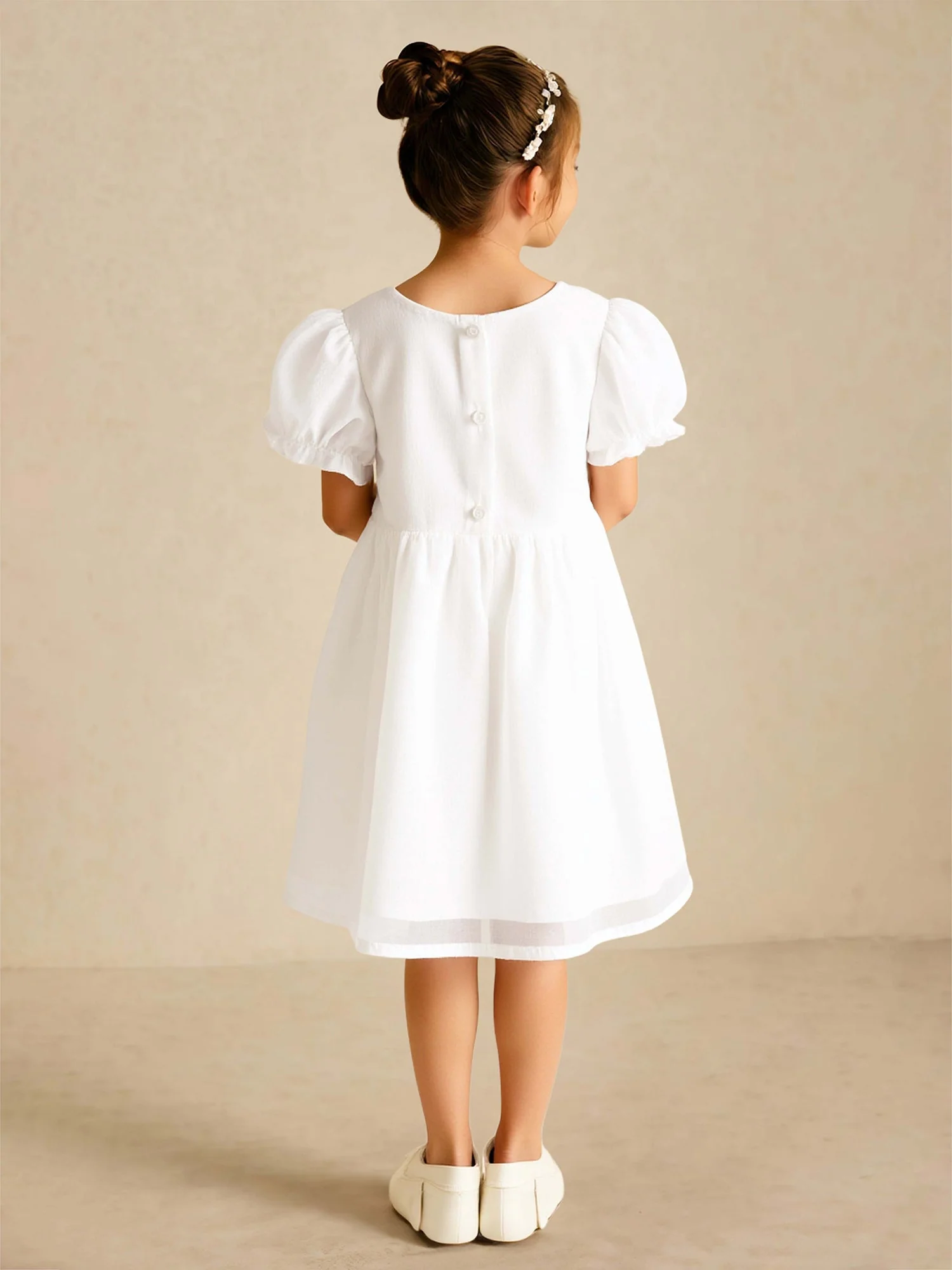 Blumen Taille A-Linie Scoop Ausschnitt Blumenmädchen Kleid Weiß - Image 2