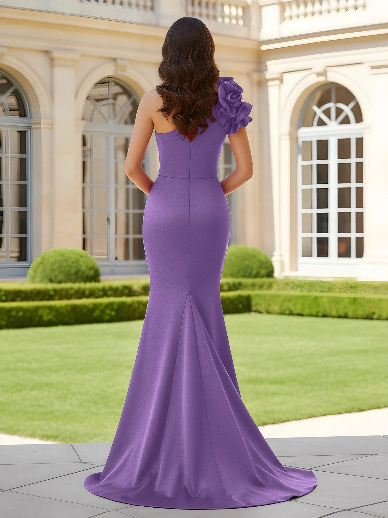 Blumiges One-Shoulder Meerjungfrau mit Plisseefalten und Schlitz Tahiti - Image 2