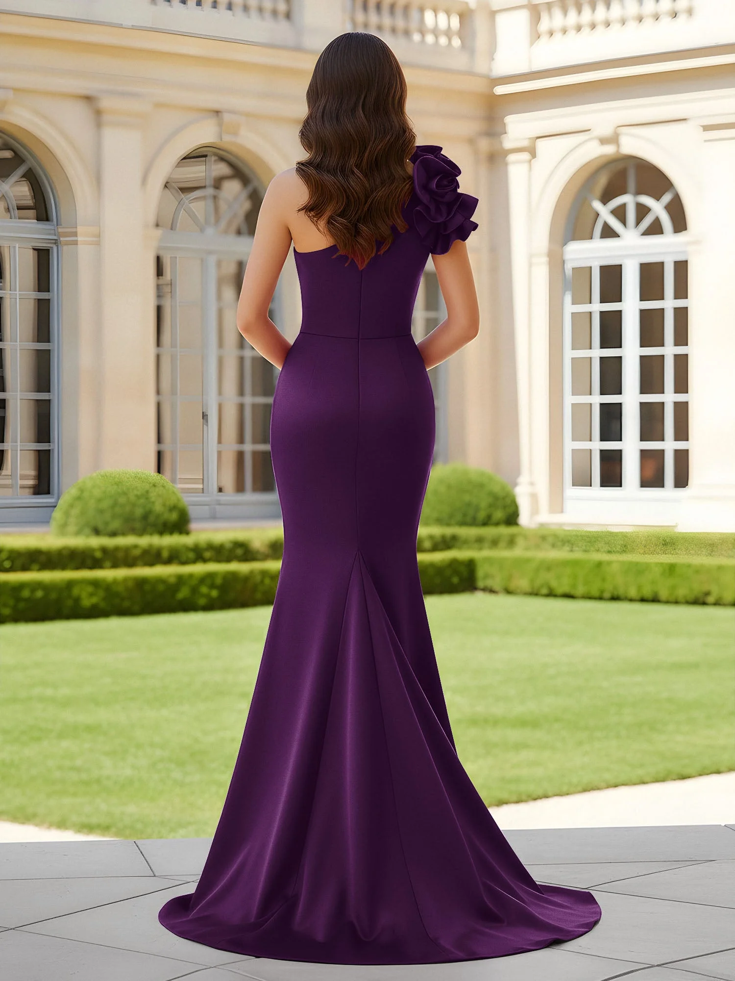 Blumiges One-Shoulder Meerjungfrau mit Plisseefalten und Schlitz Traube - Image 2