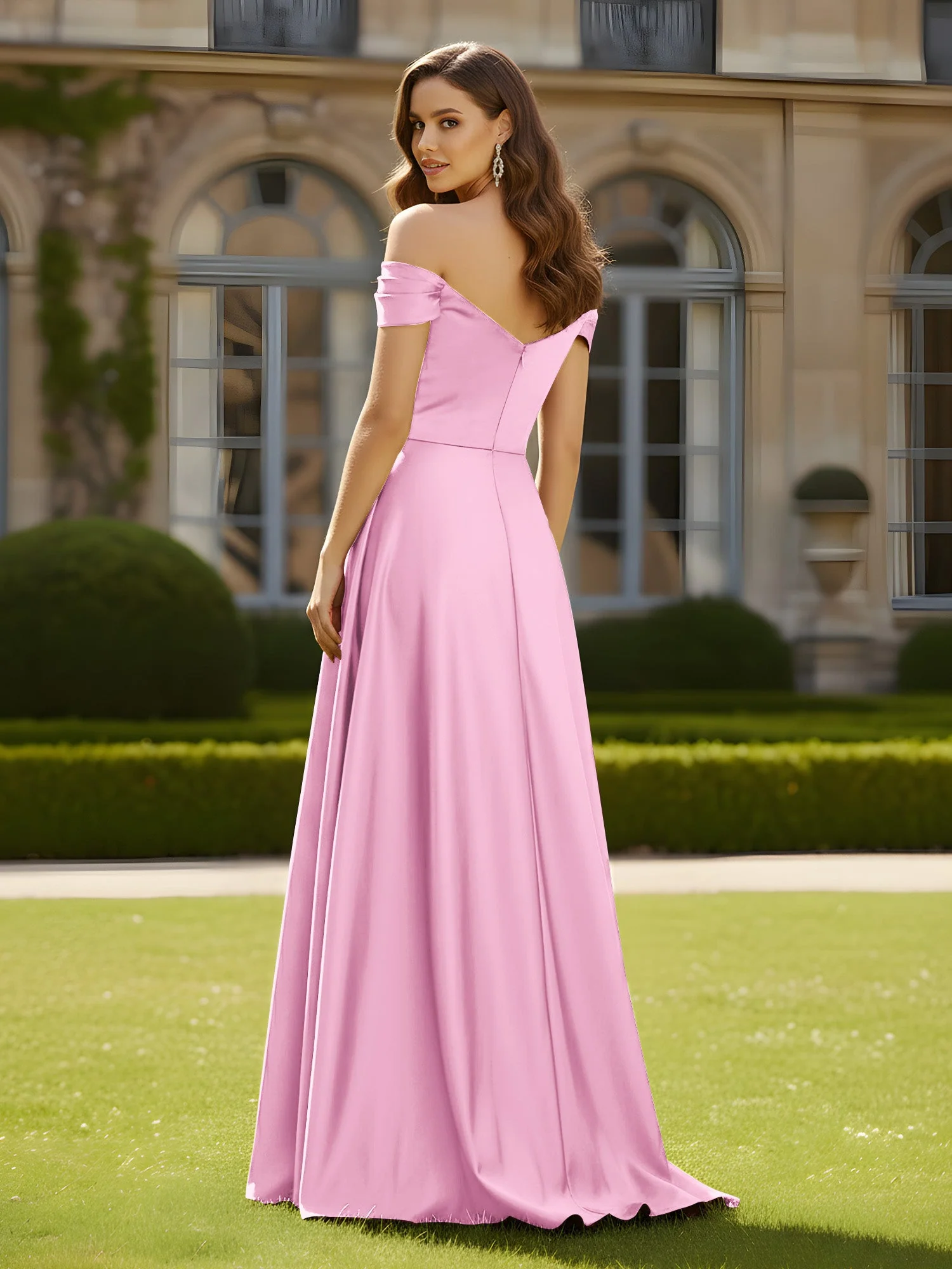 Hoher Schlitz A-Linie Kleid mit gekreuztem Oberteil Bonbonrosa - Image 2