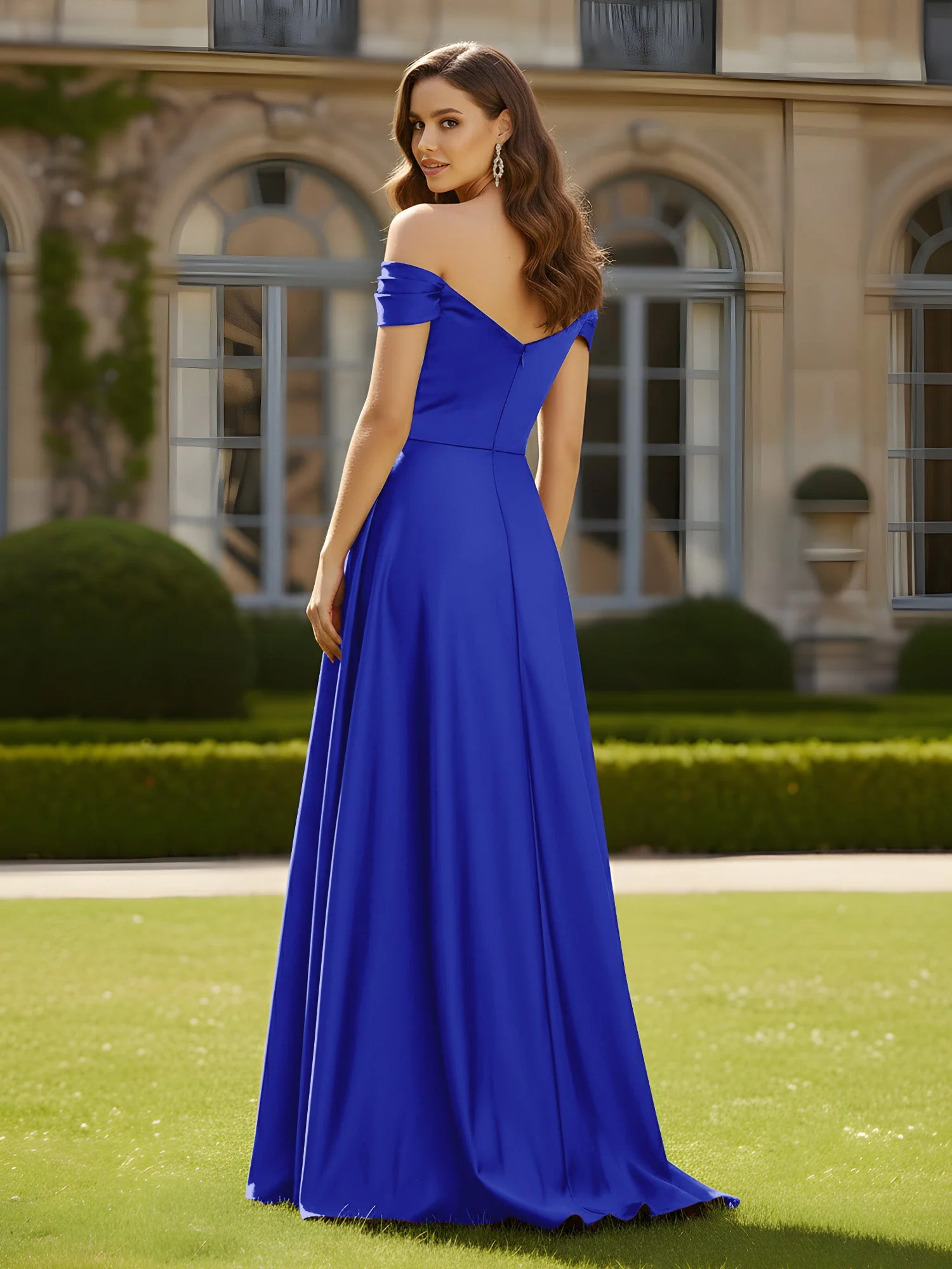 Hoher Schlitz A-Linie Kleid mit gekreuztem Oberteil Königsblau - Image 2