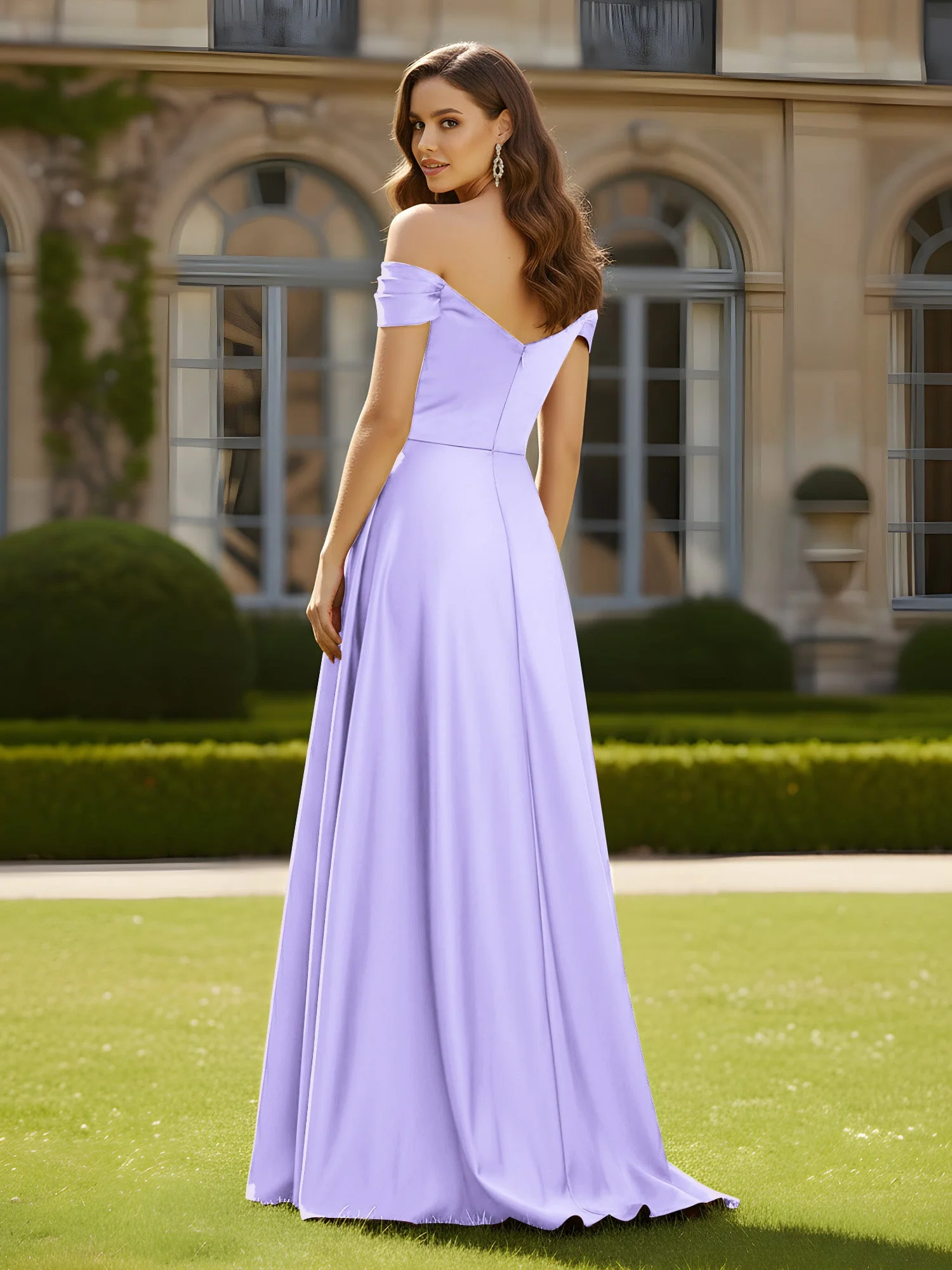 Hoher Schlitz A-Linie Kleid mit gekreuztem Oberteil Lila - Image 2