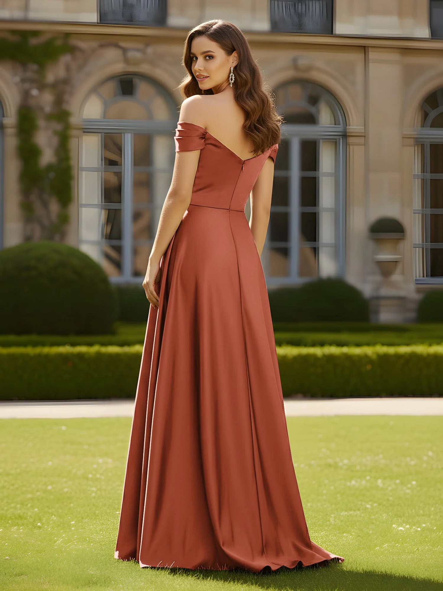 Hoher Schlitz A-Linie Kleid mit gekreuztem Oberteil Rost - Image 2
