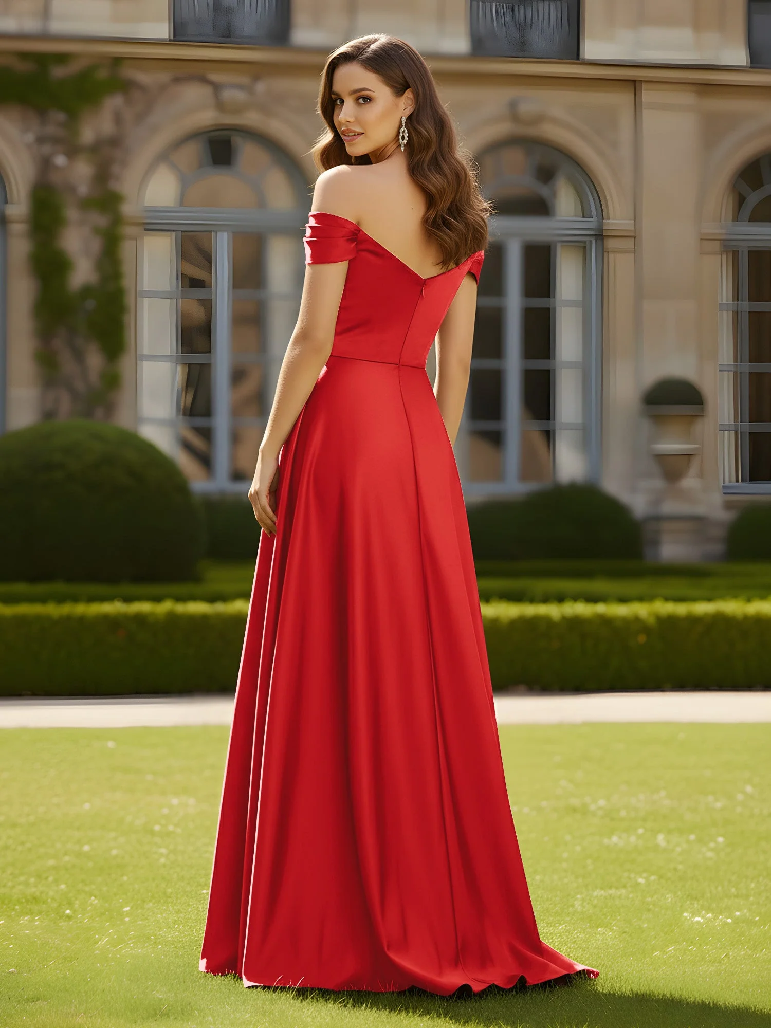 Hoher Schlitz A-Linie Kleid mit gekreuztem Oberteil Rot - Image 2