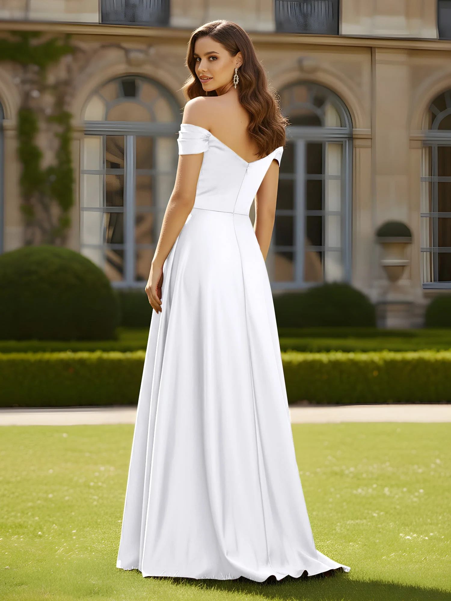 Hoher Schlitz A-Linie Kleid mit gekreuztem Oberteil Weiß - Image 2