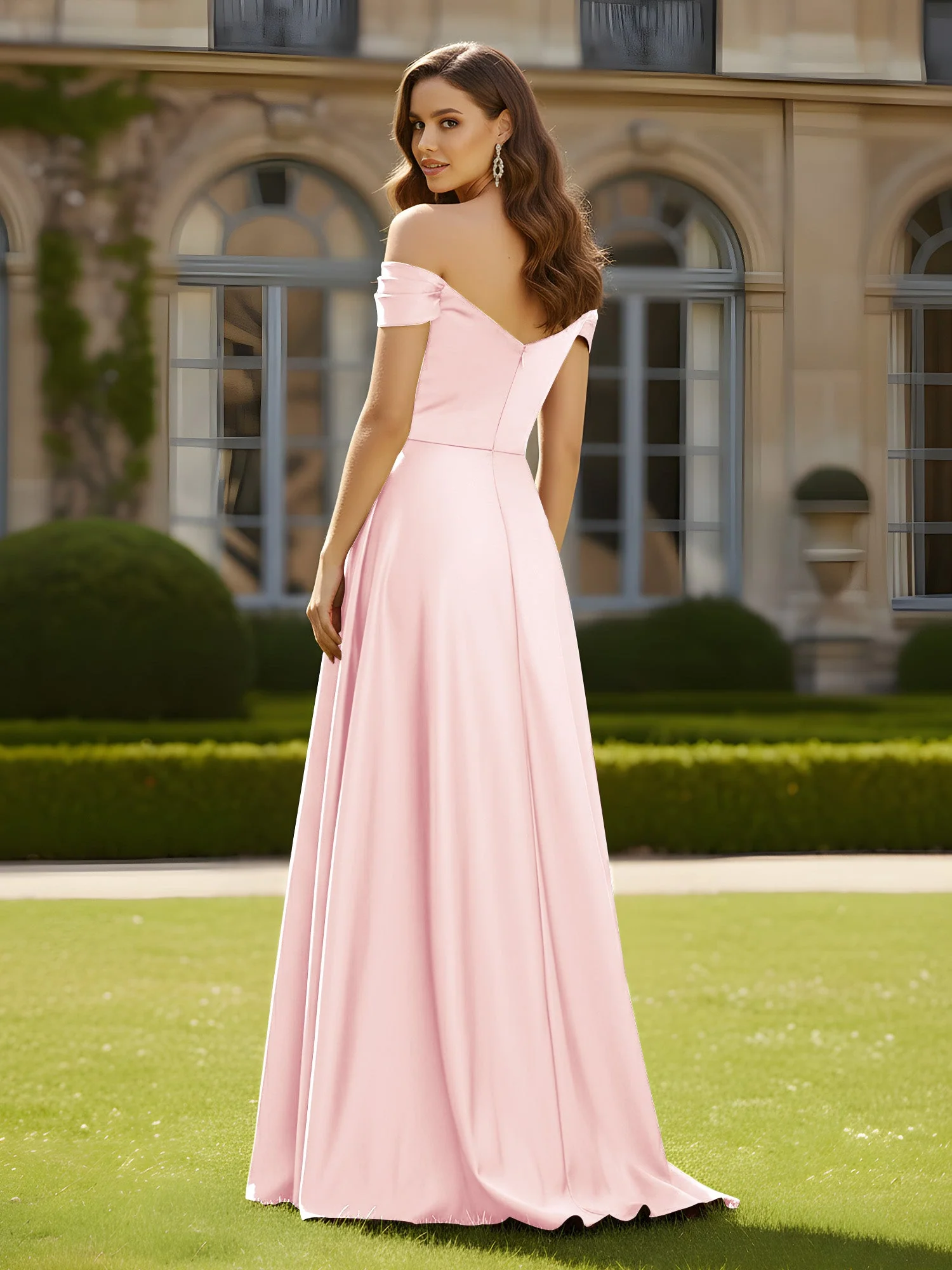 Hoher Schlitz A-Linie Kleid mit gekreuztem Oberteil Zartrosa - Image 2