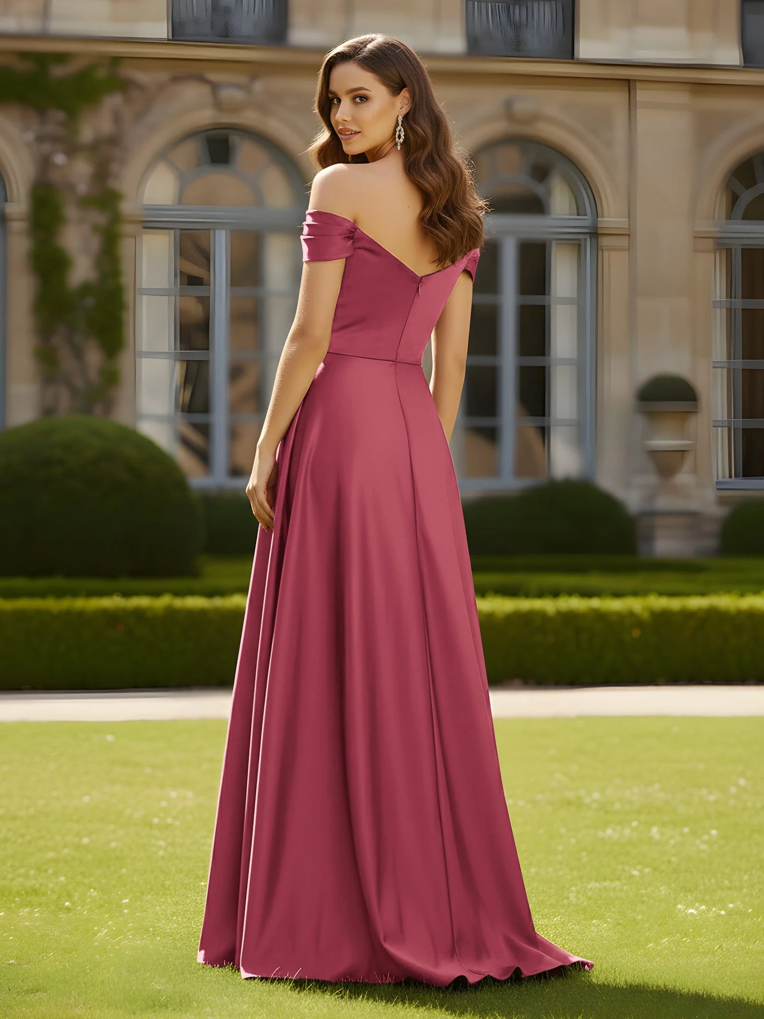 Hoher Schlitz A-Linie Kleid mit gekreuztem Oberteil Zimtrose - Image 2