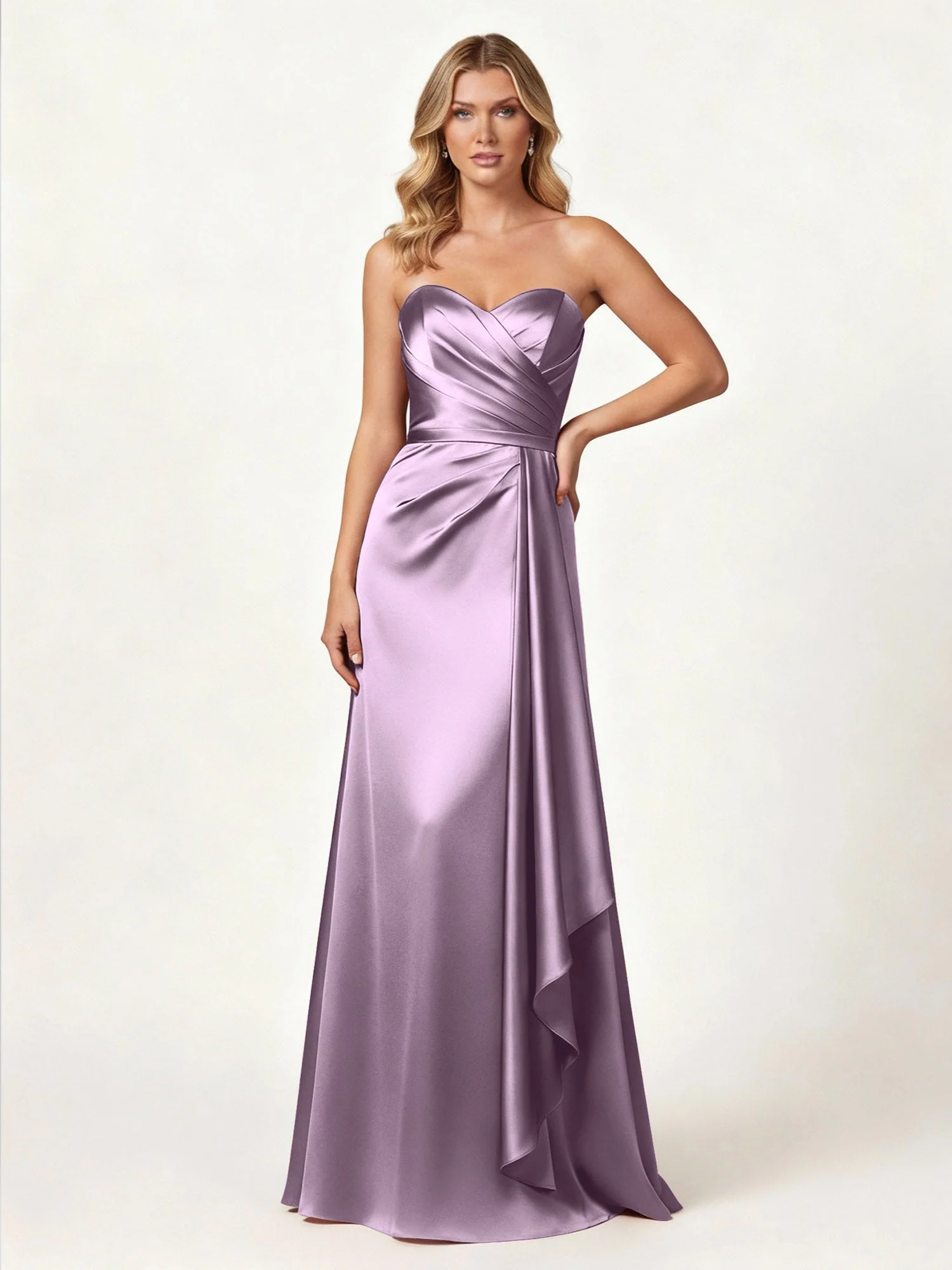 Trägerlos Herzform Ausschnitt Wrap Satin Kleid Blauregen