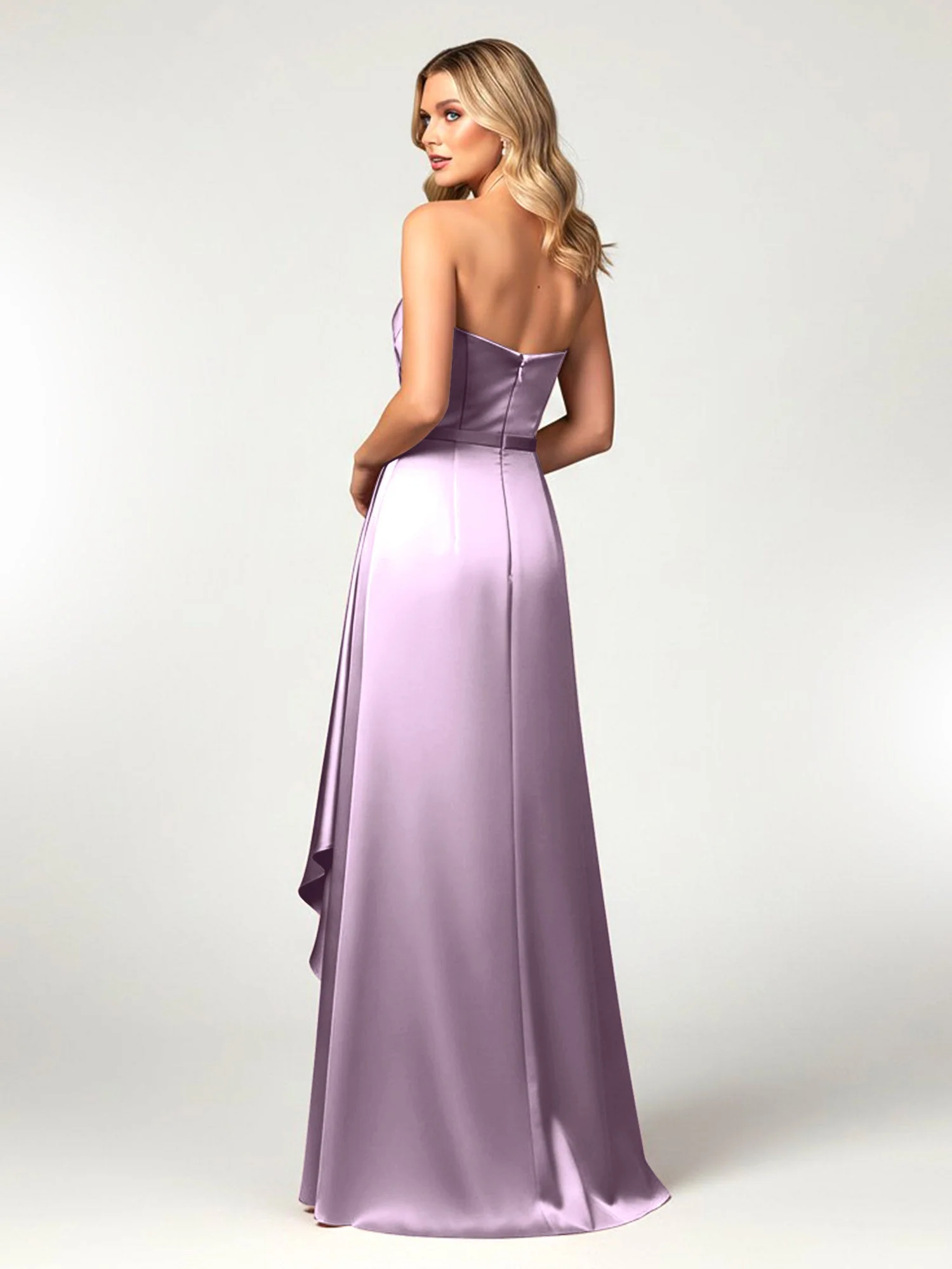 Trägerlos Herzform Ausschnitt Wrap Satin Kleid Blauregen - Image 2