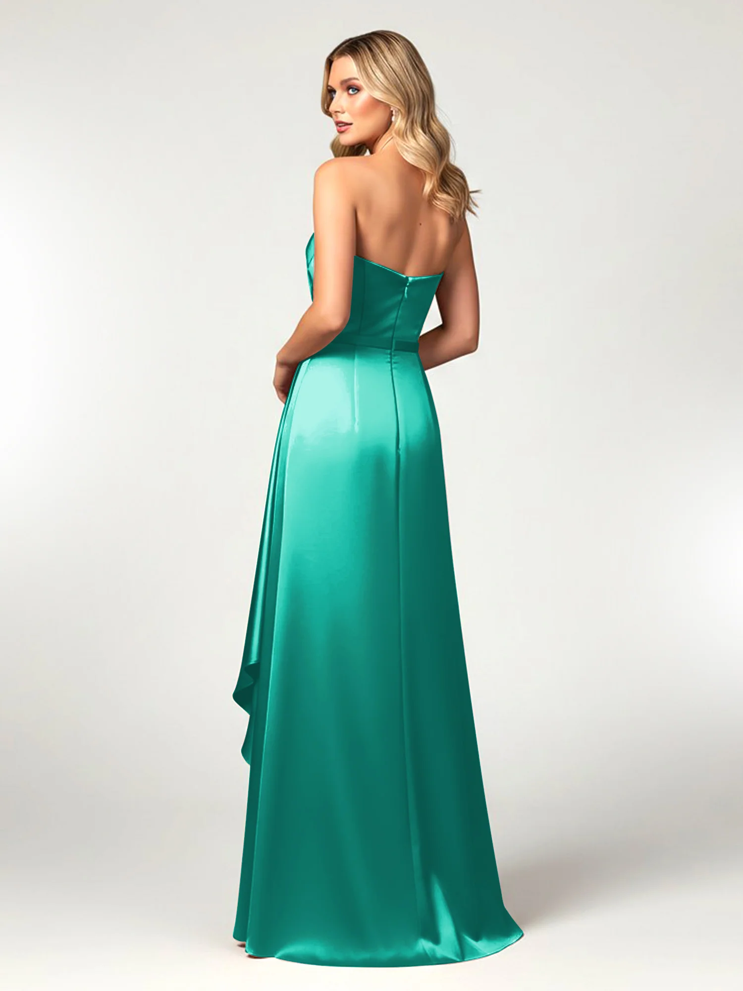 Trägerlos Herzform Ausschnitt Wrap Satin Kleid Jade - Image 2