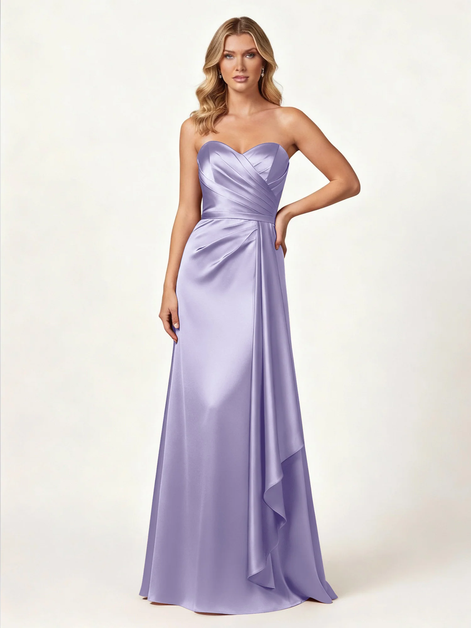 Trägerlos Herzform Ausschnitt Wrap Satin Kleid Lavendel