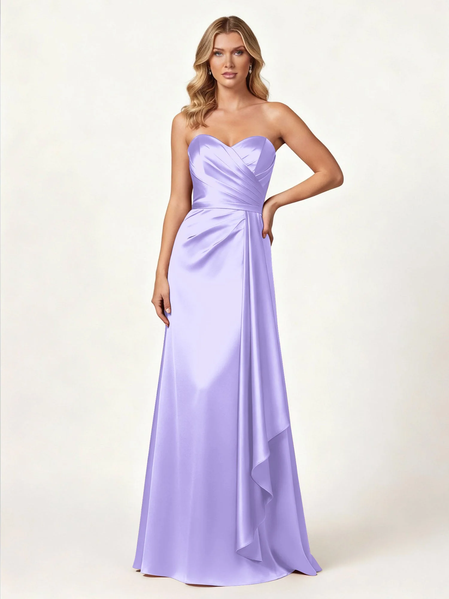 Trägerlos Herzform Ausschnitt Wrap Satin Kleid Lila