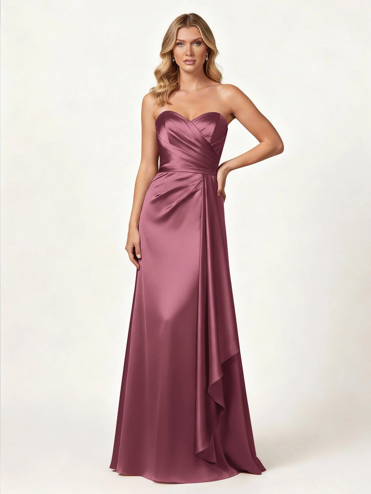 Trägerlos Herzform Ausschnitt Wrap Satin Kleid Maulbeere