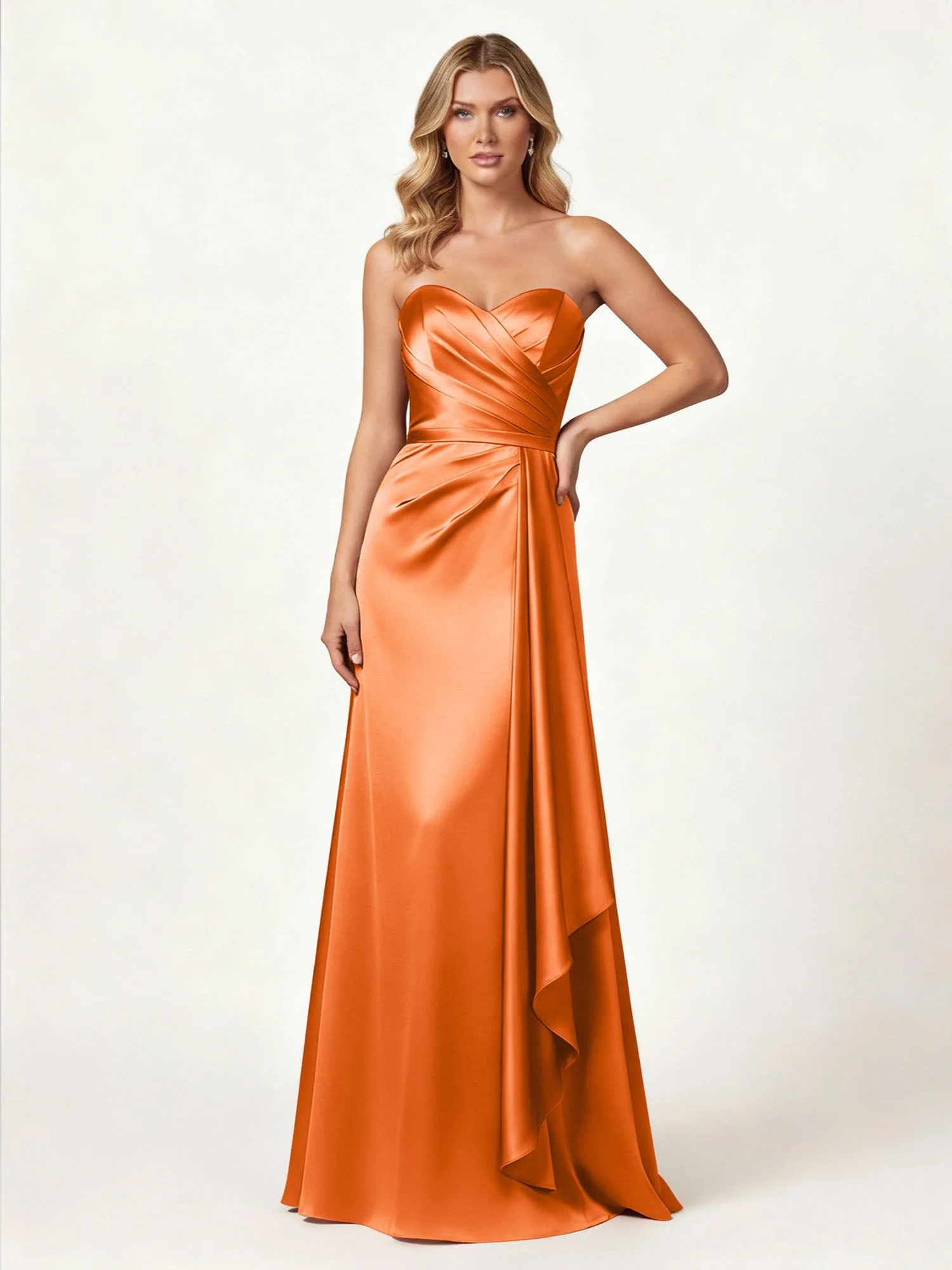 Trägerlos Herzform Ausschnitt Wrap Satin Kleid Orange