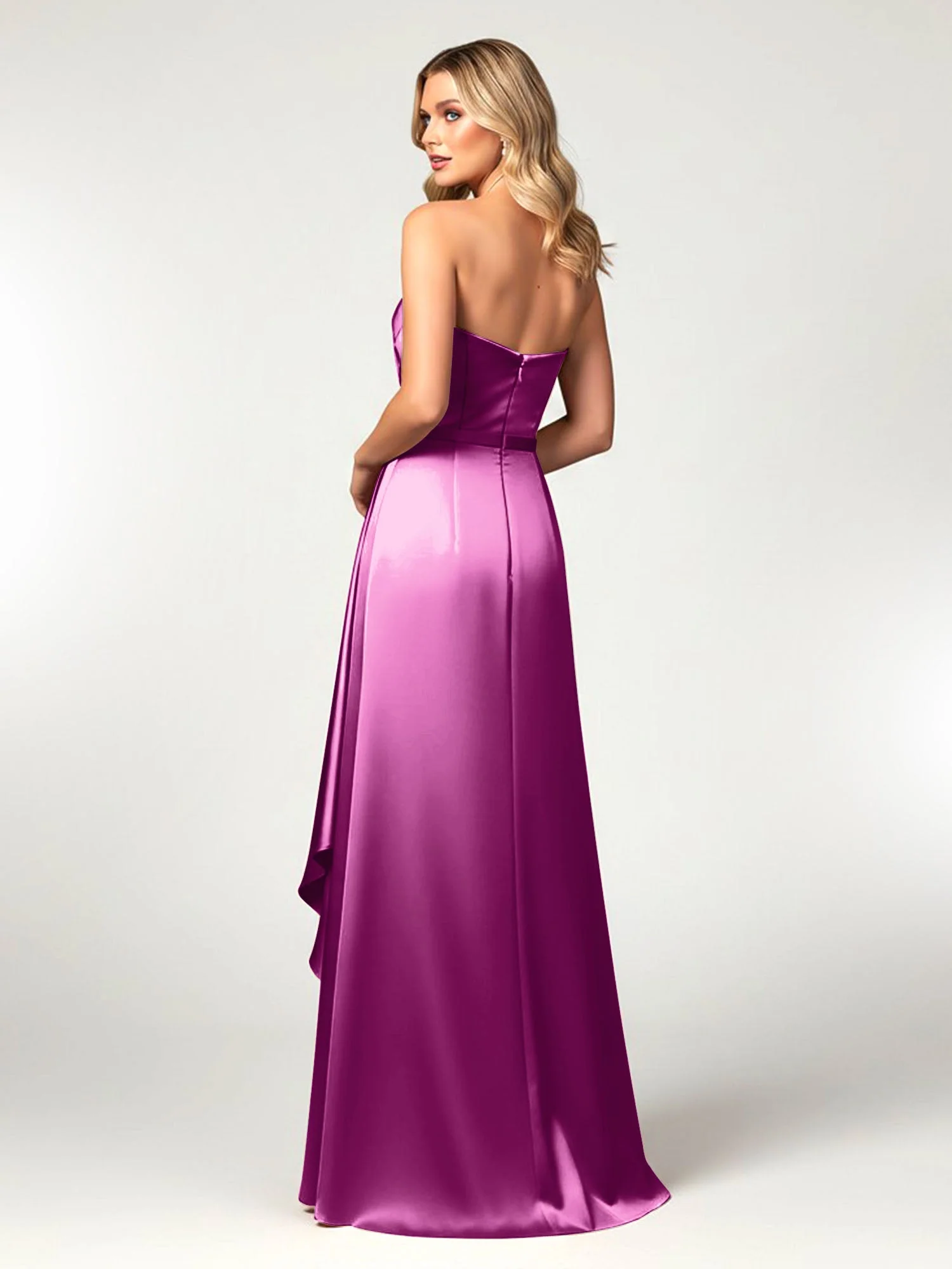 Trägerlos Herzform Ausschnitt Wrap Satin Kleid Orchidee - Image 2