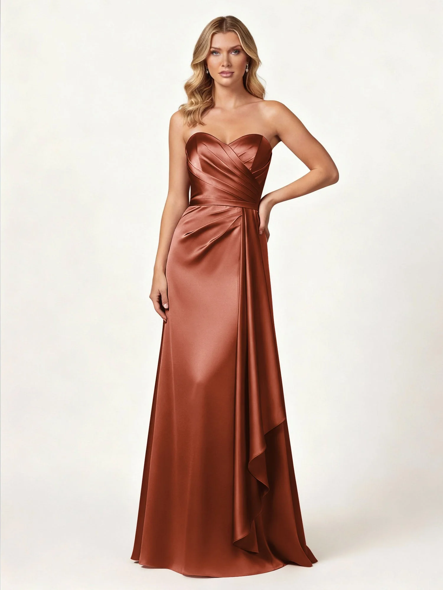Trägerlos Herzform Ausschnitt Wrap Satin Kleid Rost