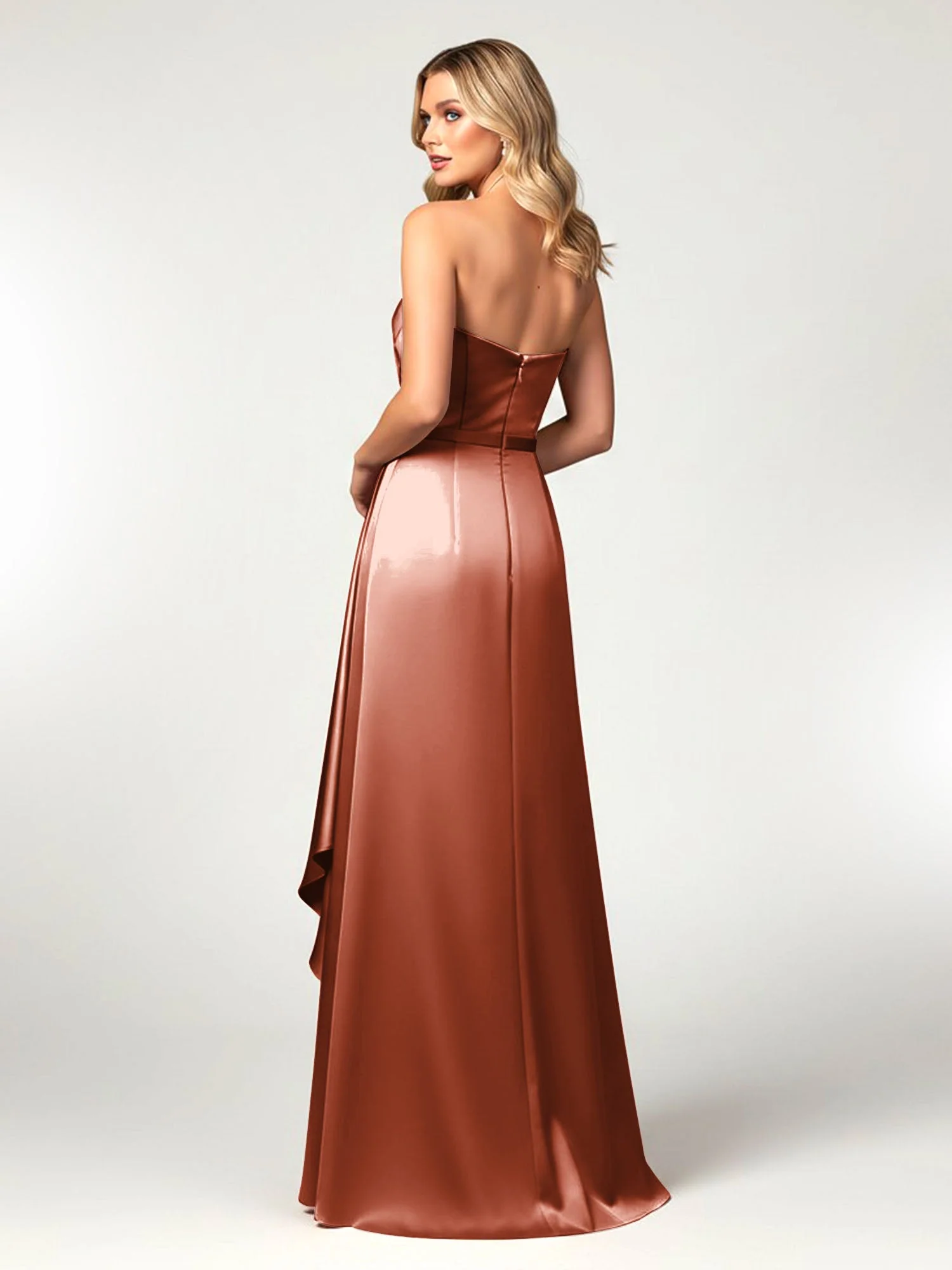 Trägerlos Herzform Ausschnitt Wrap Satin Kleid Rost - Image 2