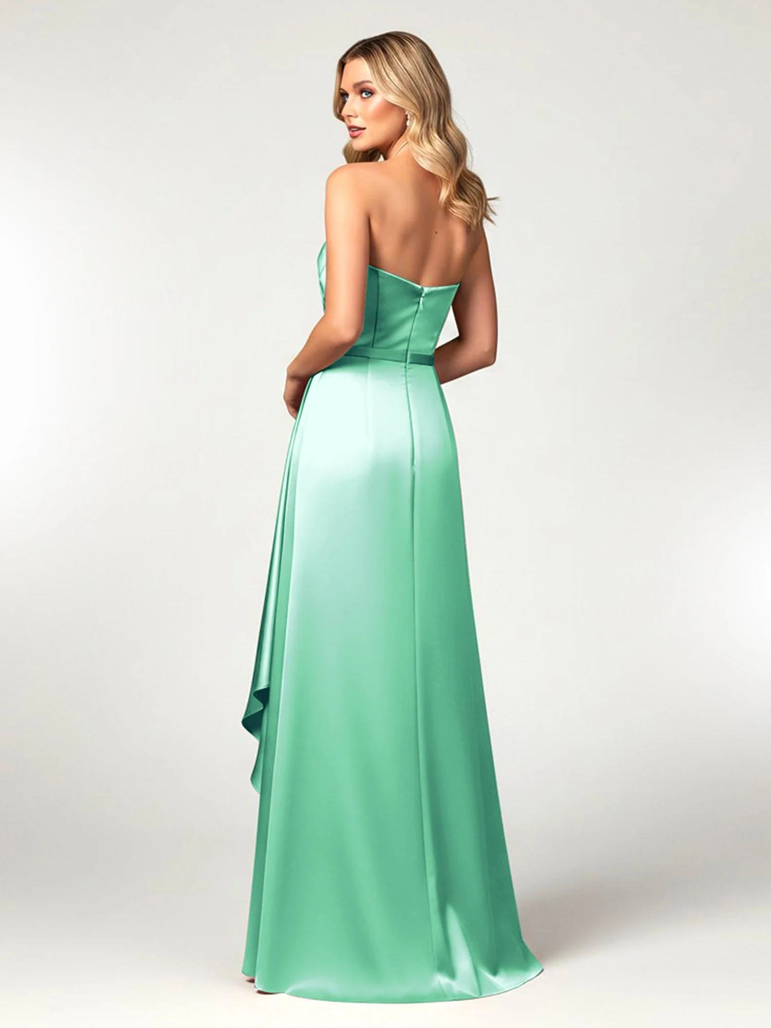 Trägerlos Herzform Ausschnitt Wrap Satin Kleid Türkis - Image 2