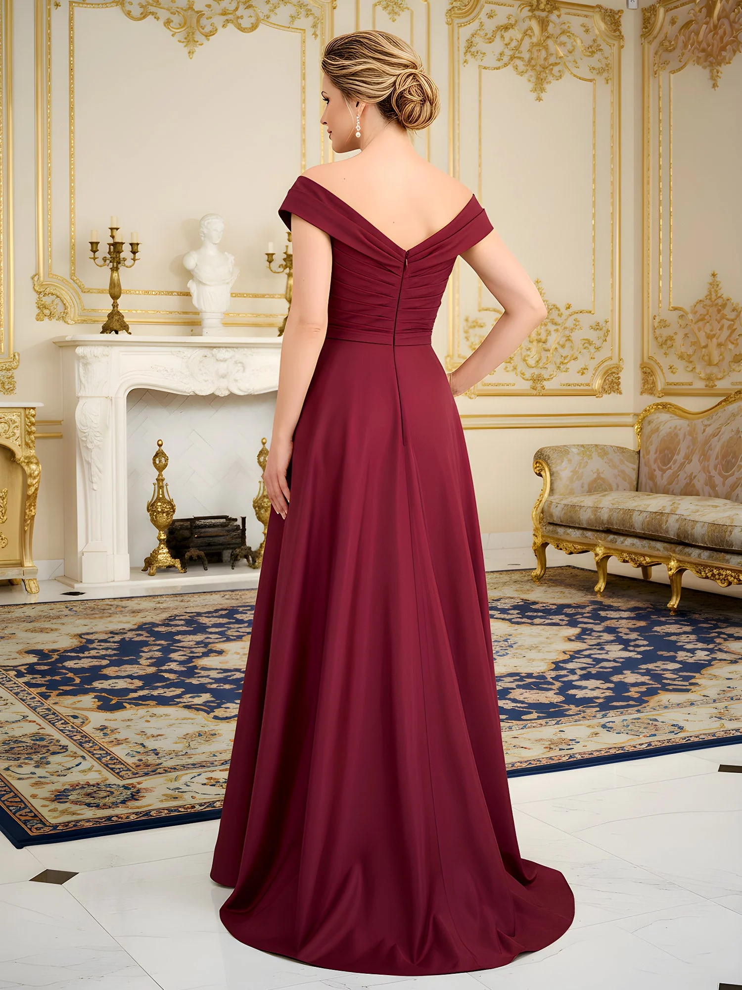 Quadratischer Ausschnitt A-Linie Schleppe Kleid mit Blume Dunkelgrün - Image 2