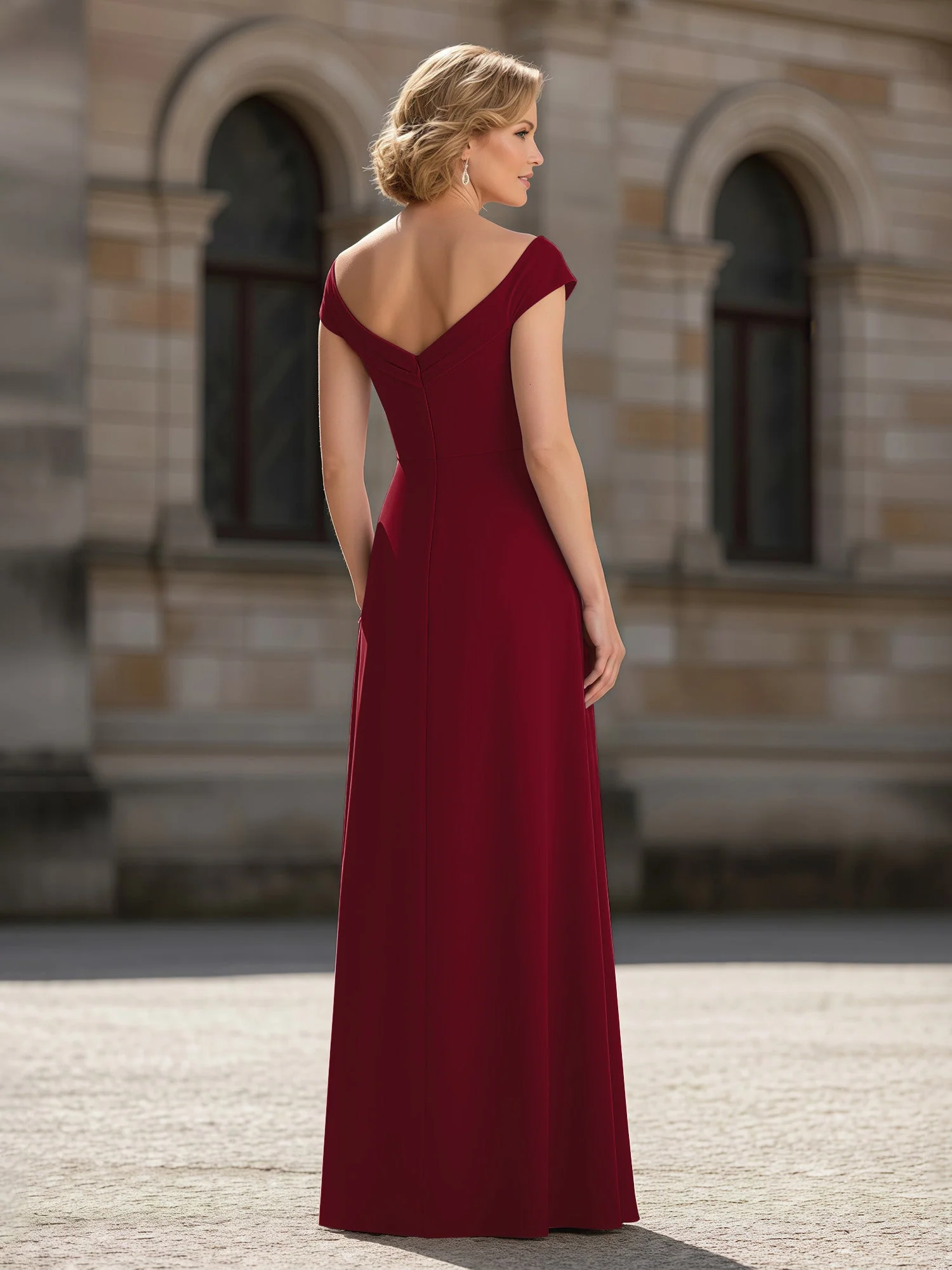 Plissee A-Linie Chiffon Bodenlang Kleid mit Taschen Burgunderrot - Image 2