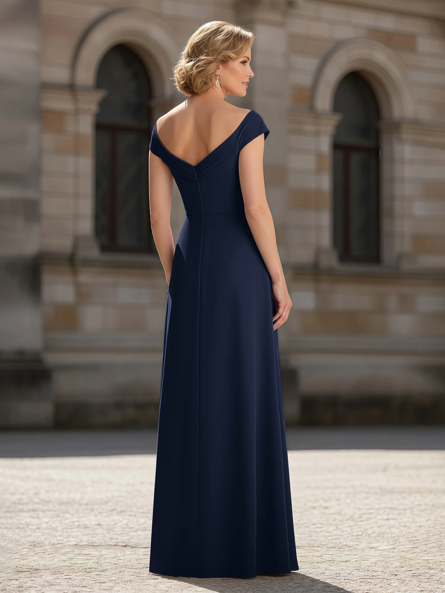 Plissee A-Linie Chiffon Bodenlang Kleid mit Taschen Dunkelmarine - Image 2