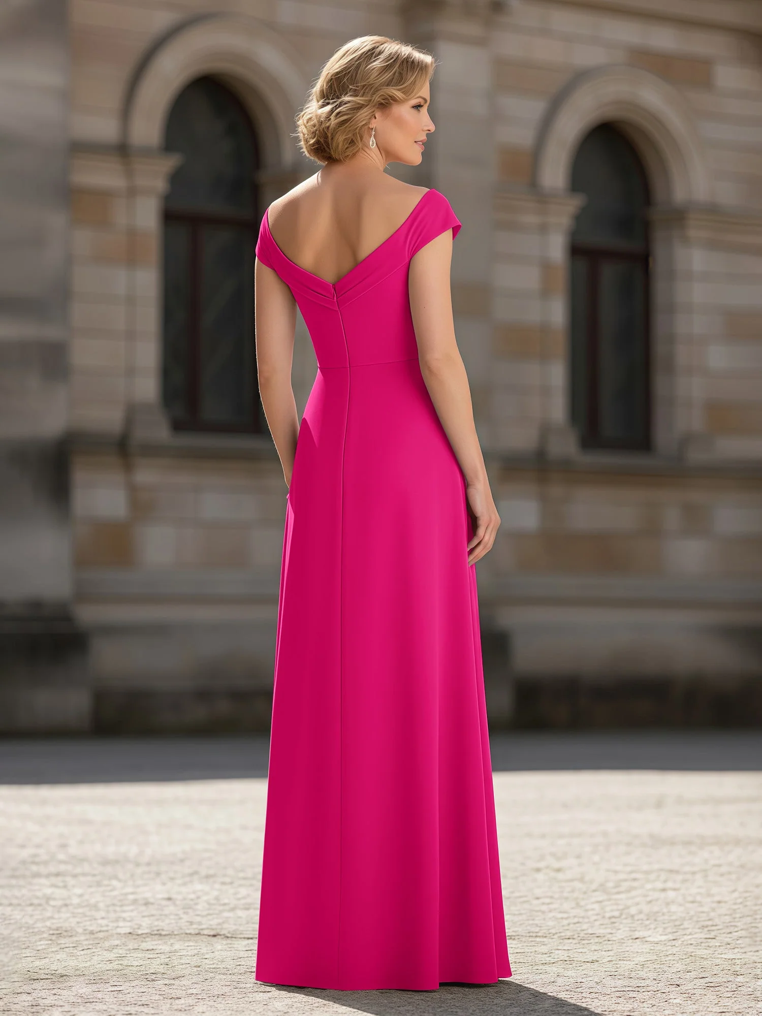 Plissee A-Linie Chiffon Bodenlang Kleid mit Taschen Fuchsia - Image 2