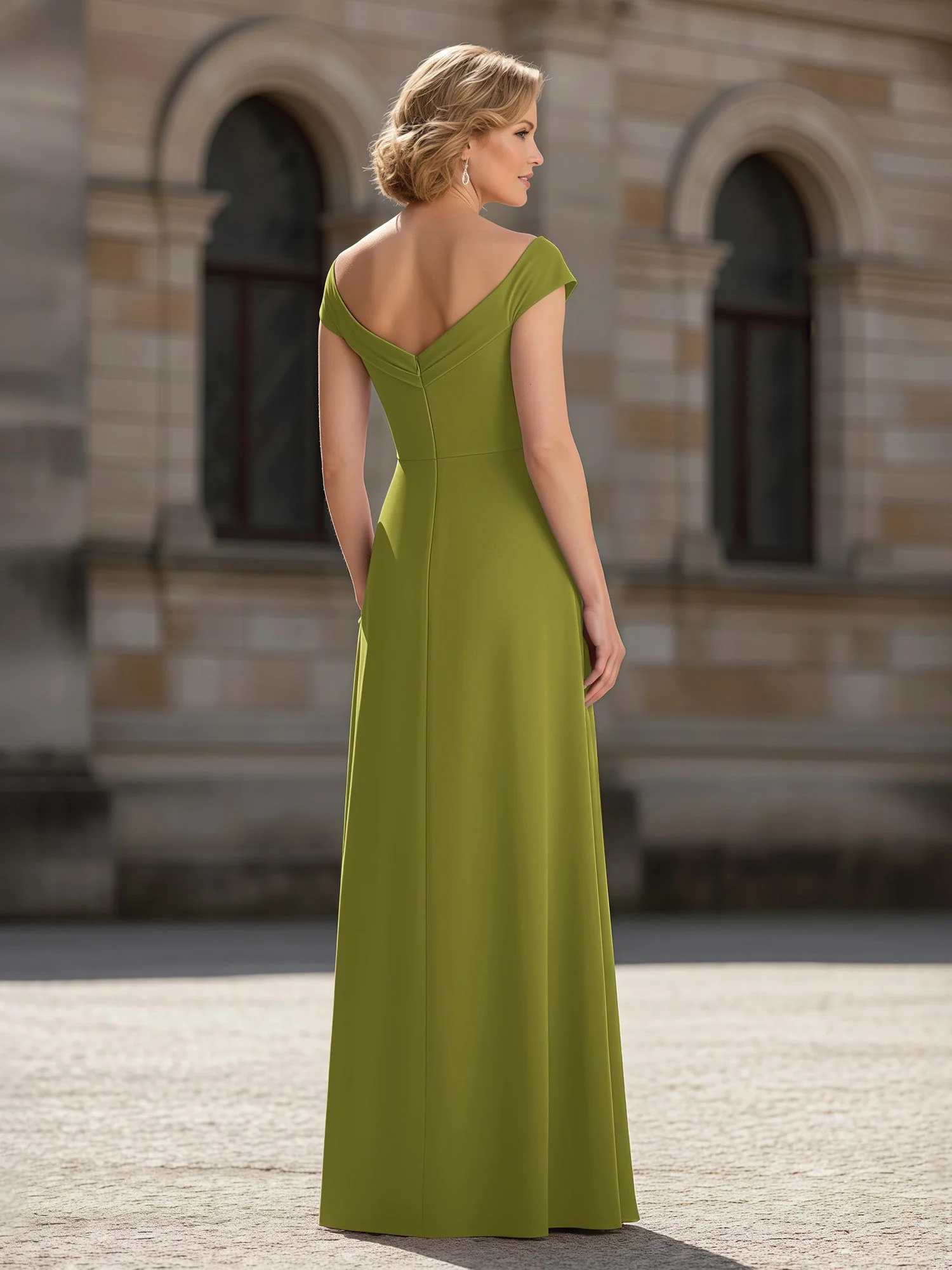 Plissee A-Linie Chiffon Bodenlang Kleid mit Taschen Kleegrün - Image 2