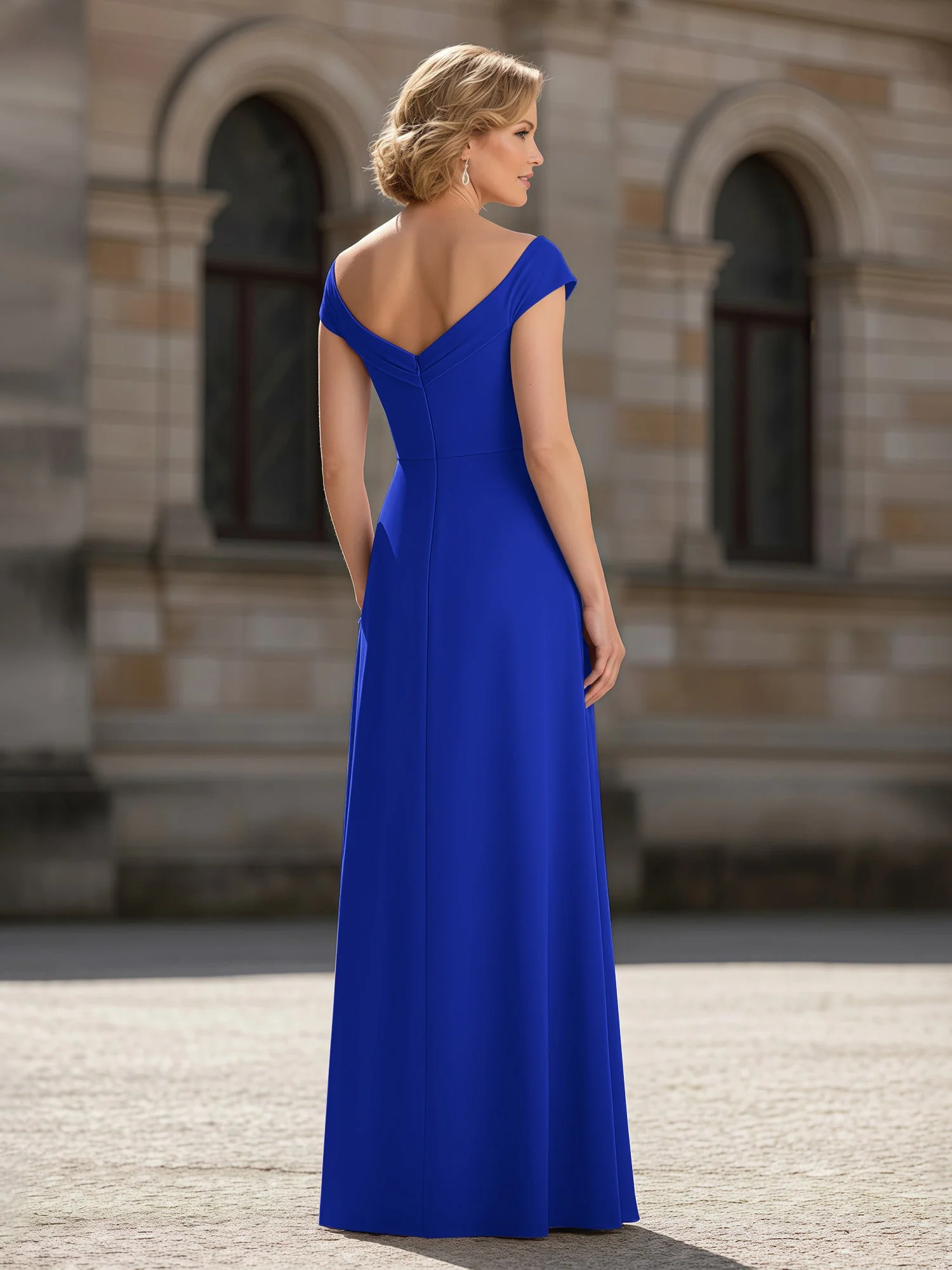 Plissee A-Linie Chiffon Bodenlang Kleid mit Taschen Königsblau - Image 2