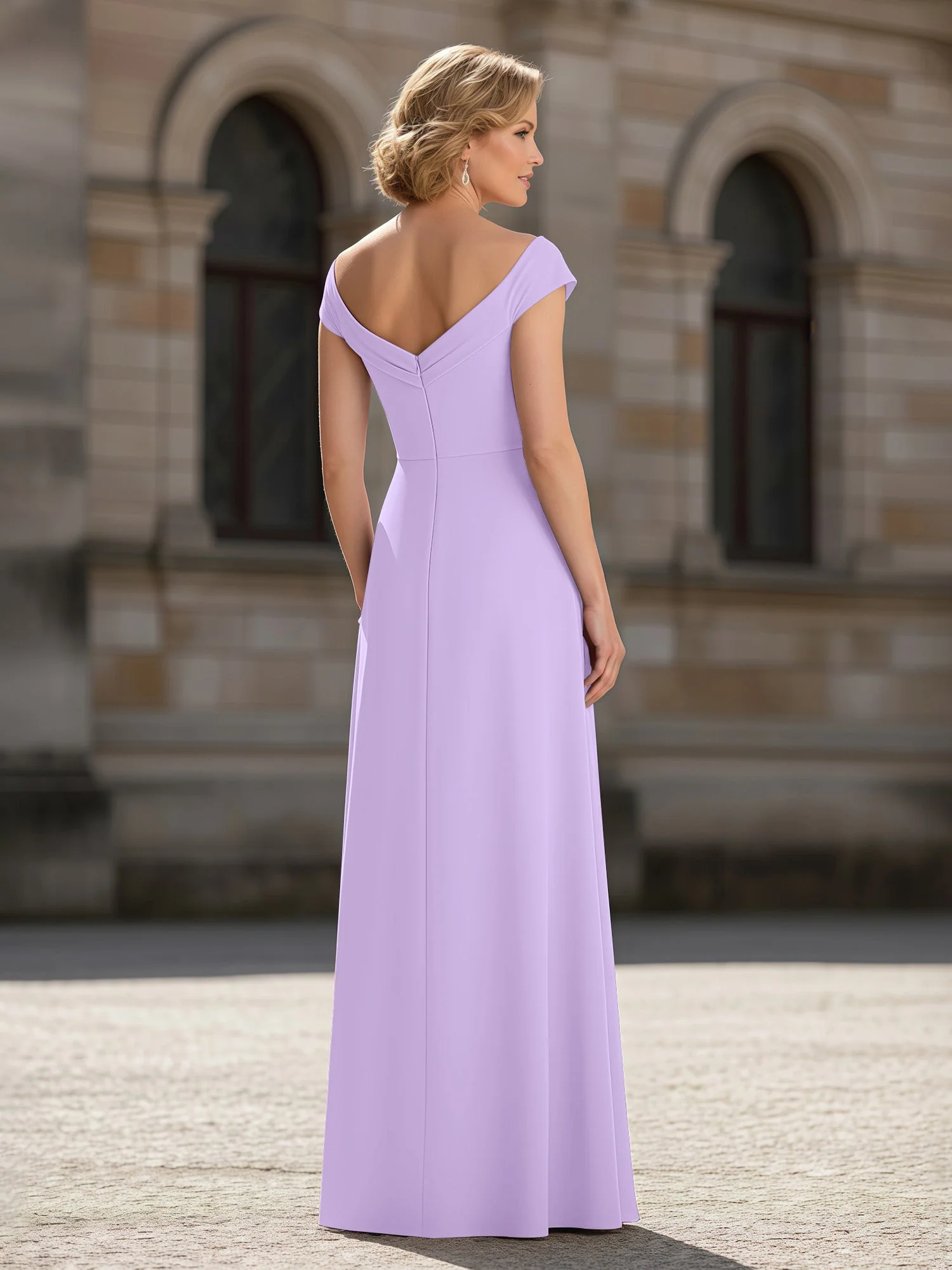 Plissee A-Linie Chiffon Bodenlang Kleid mit Taschen Lila - Image 2
