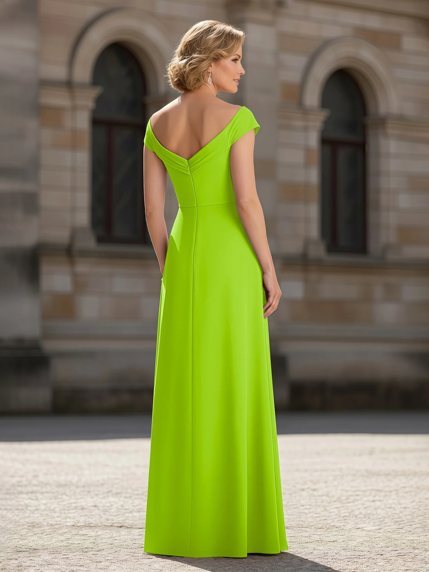Plissee A-Linie Chiffon Bodenlang Kleid mit Taschen Lindgrün - Image 2
