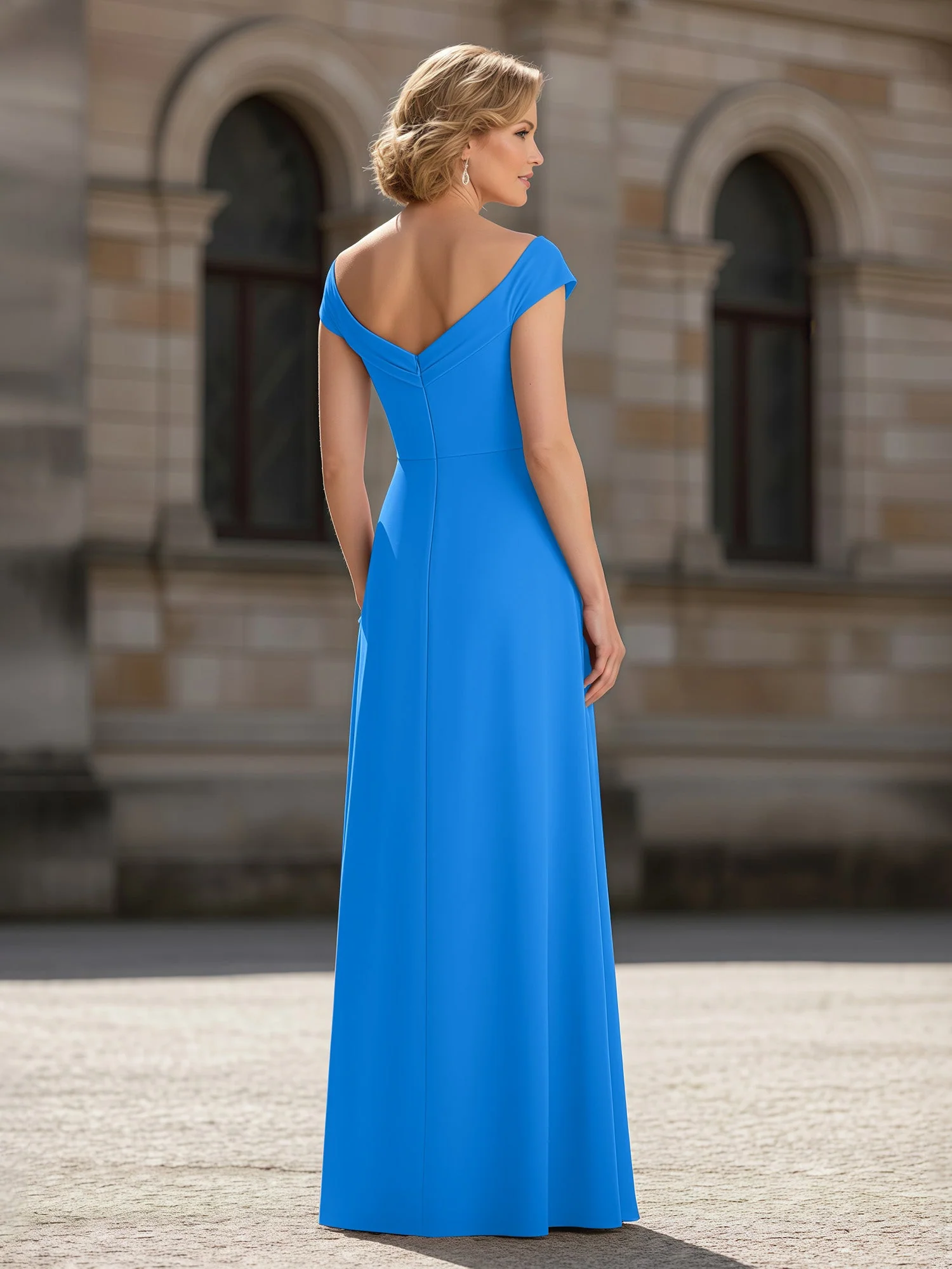 Plissee A-Linie Chiffon Bodenlang Kleid mit Taschen Meerblau - Image 2