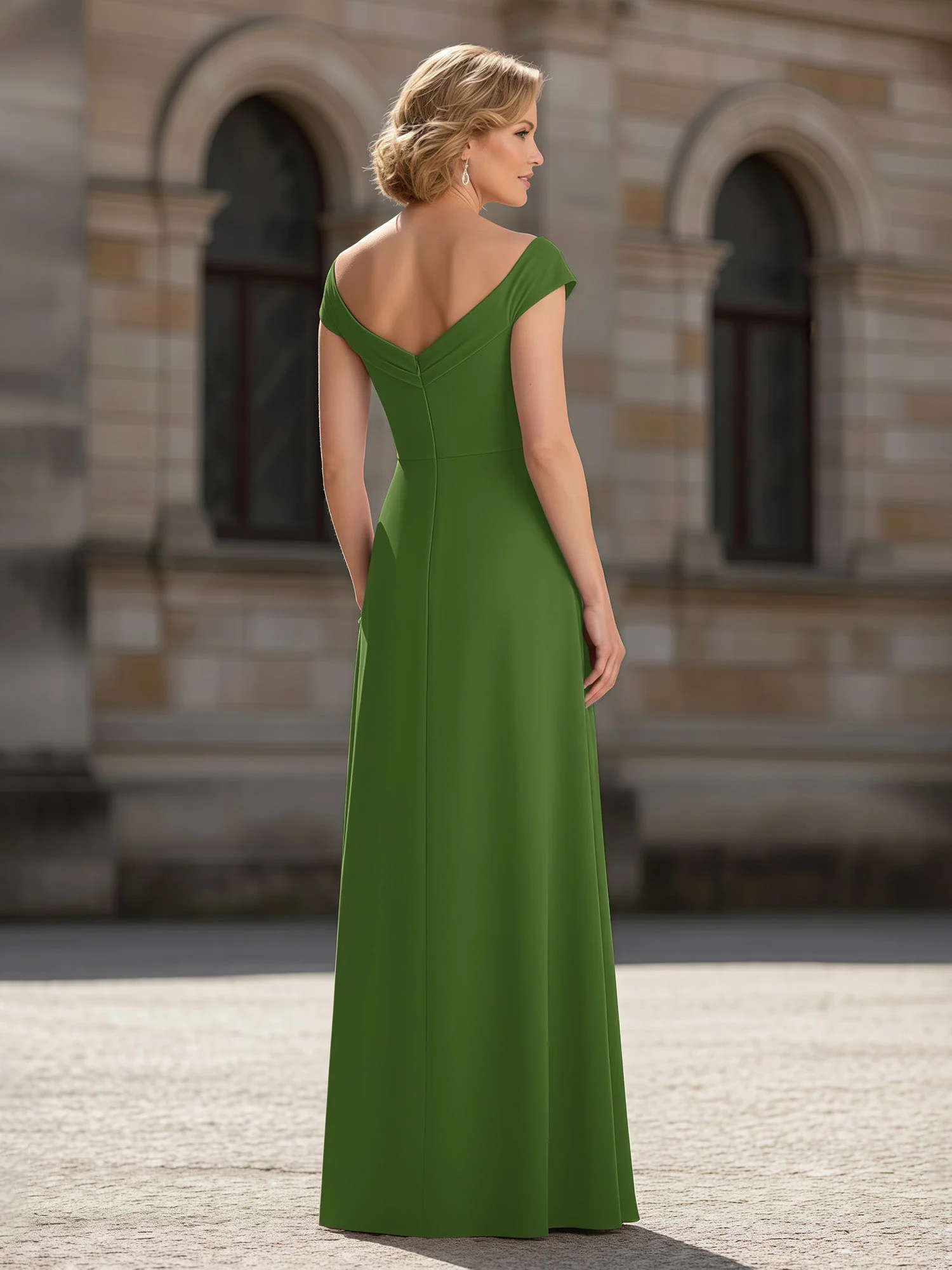 Plissee A-Linie Chiffon Bodenlang Kleid mit Taschen Moos - Image 2