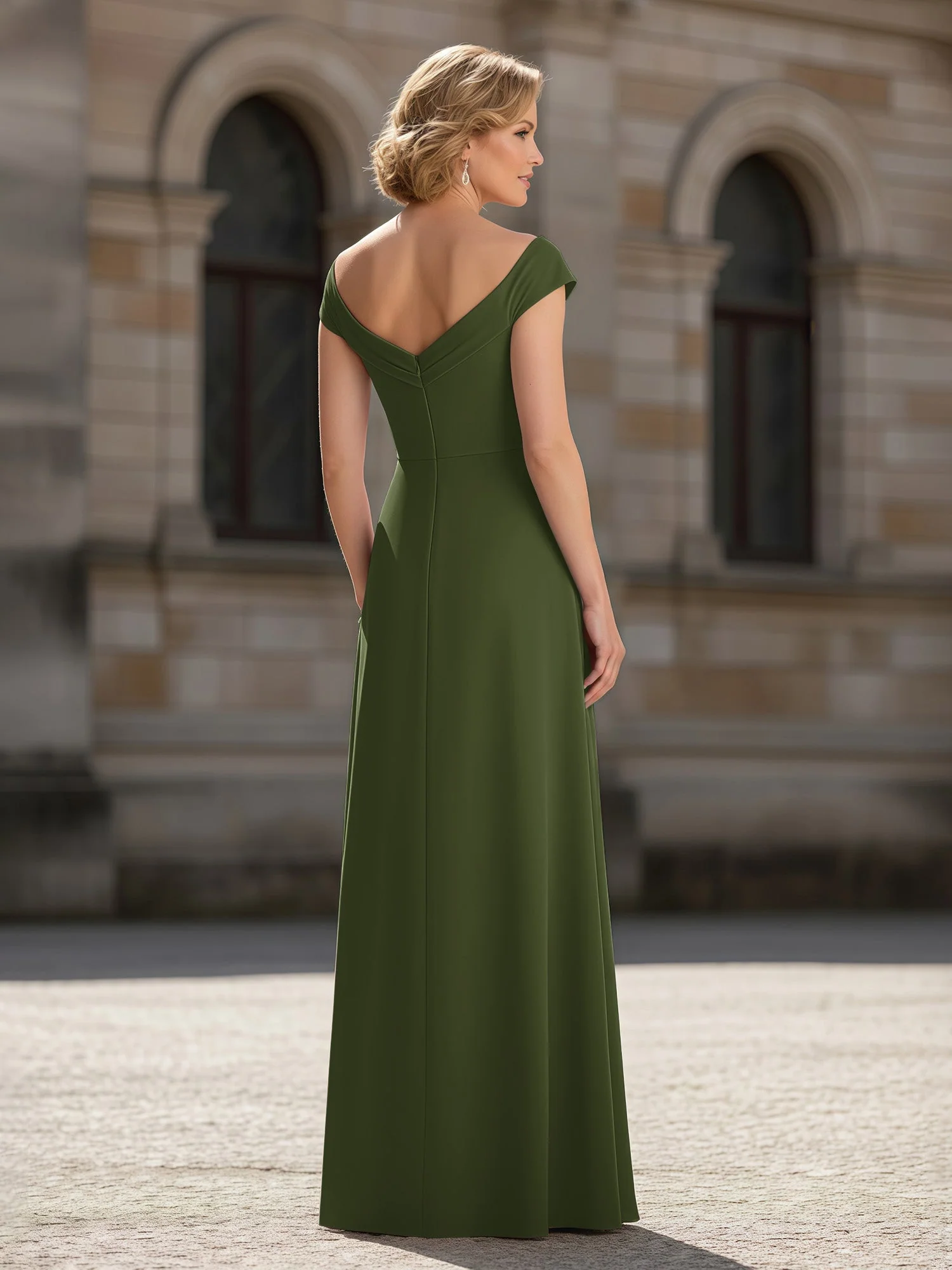 Plissee A-Linie Chiffon Bodenlang Kleid mit Taschen Olivgrün - Image 2