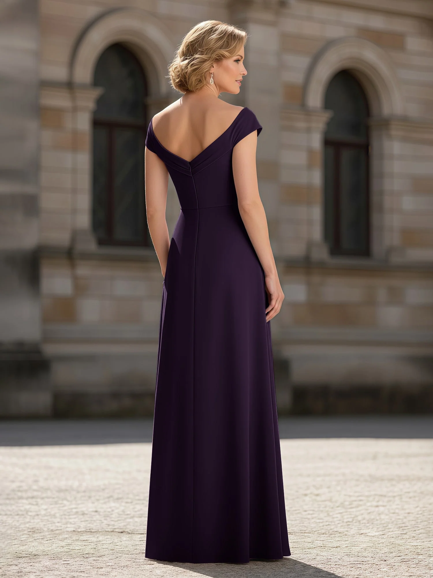 Plissee A-Linie Chiffon Bodenlang Kleid mit Taschen Plum - Image 2