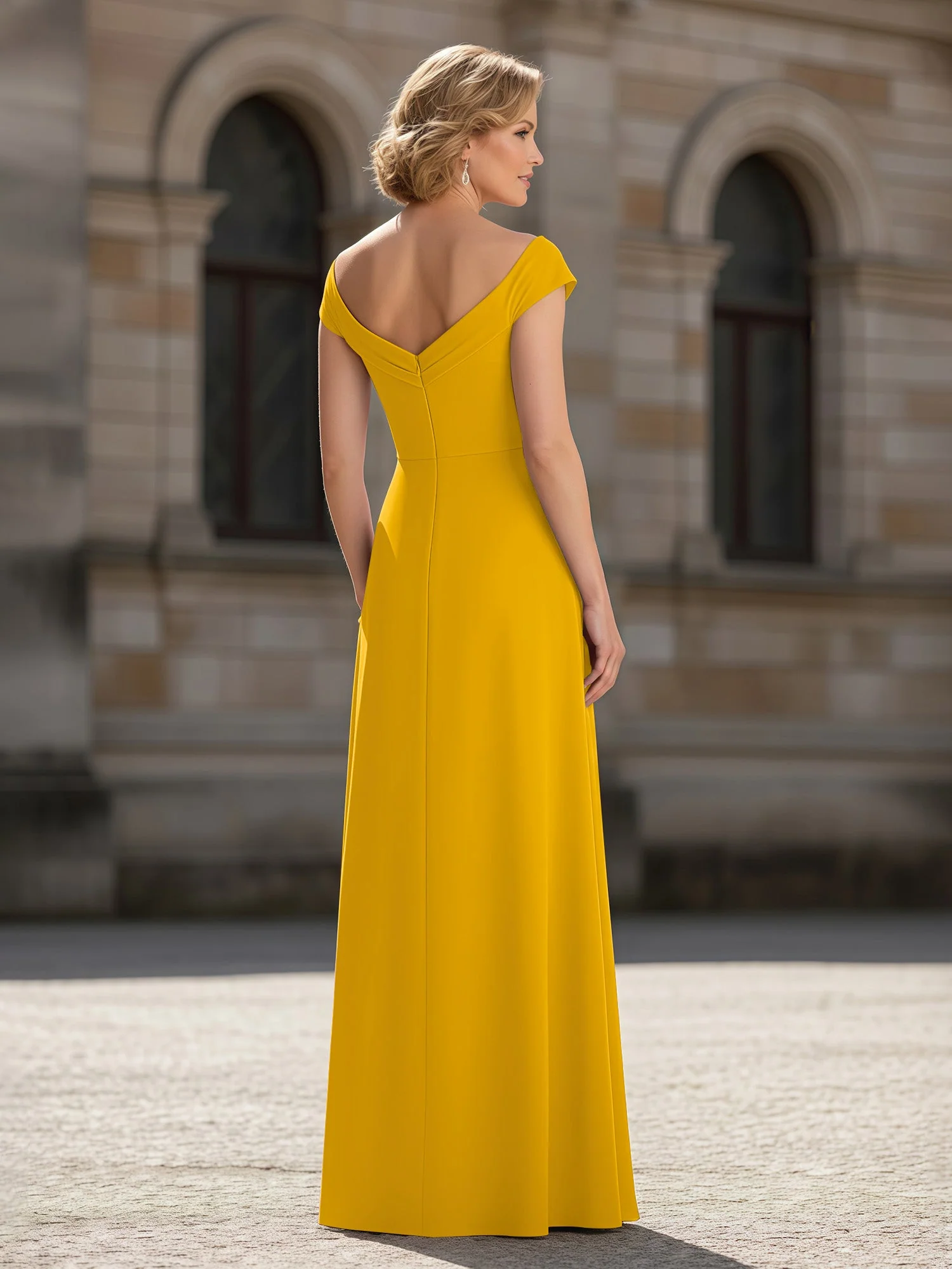 Plissee A-Linie Chiffon Bodenlang Kleid mit Taschen Ringelblume - Image 2