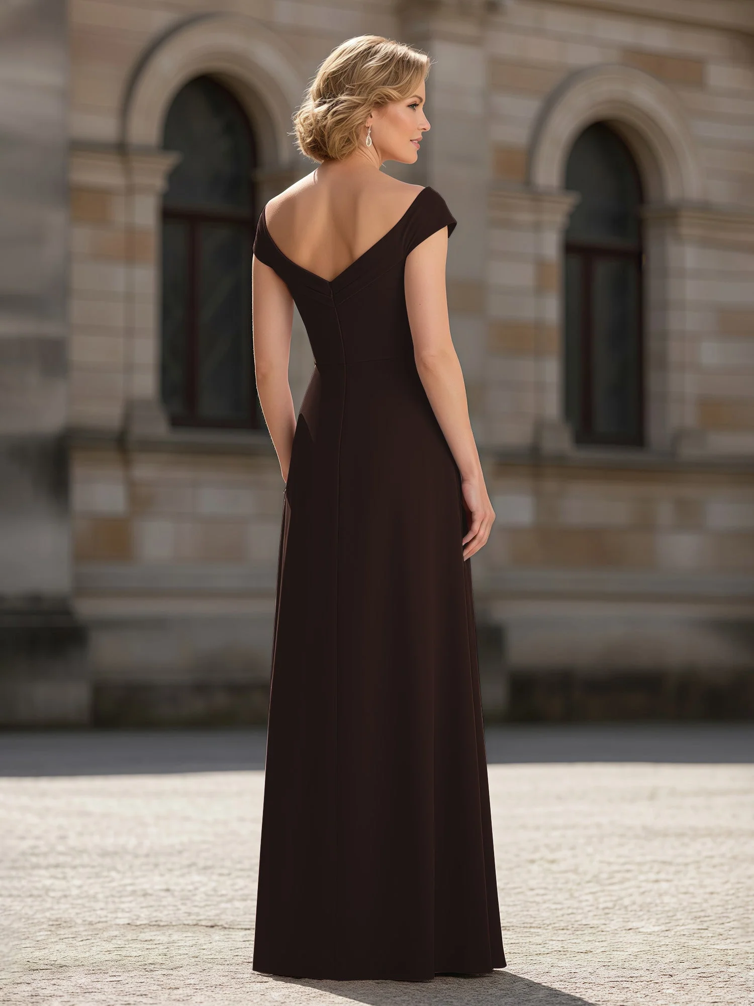 Plissee A-Linie Chiffon Bodenlang Kleid mit Taschen Schokolade - Image 2