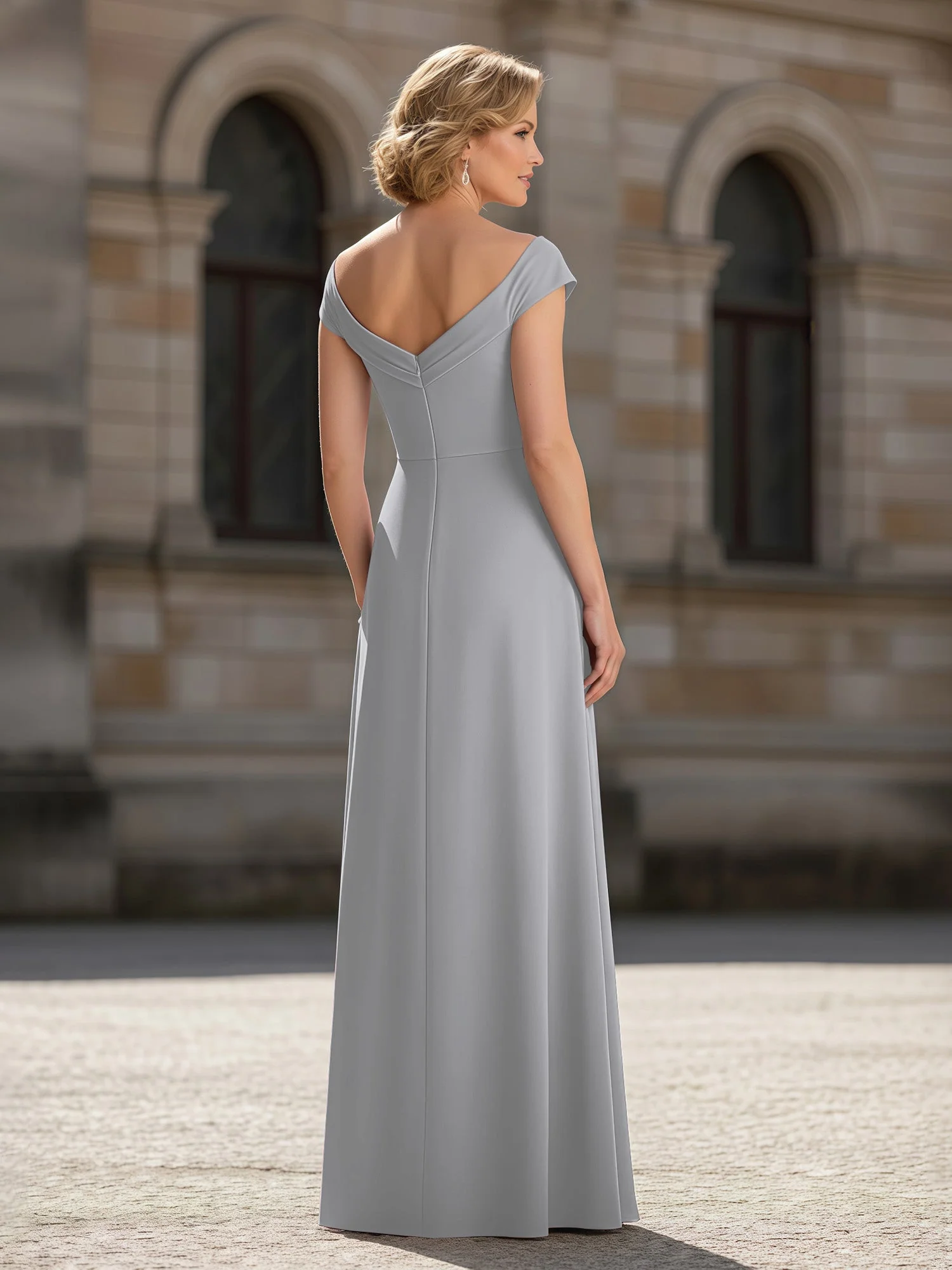 Plissee A-Linie Chiffon Bodenlang Kleid mit Taschen Silber - Image 2