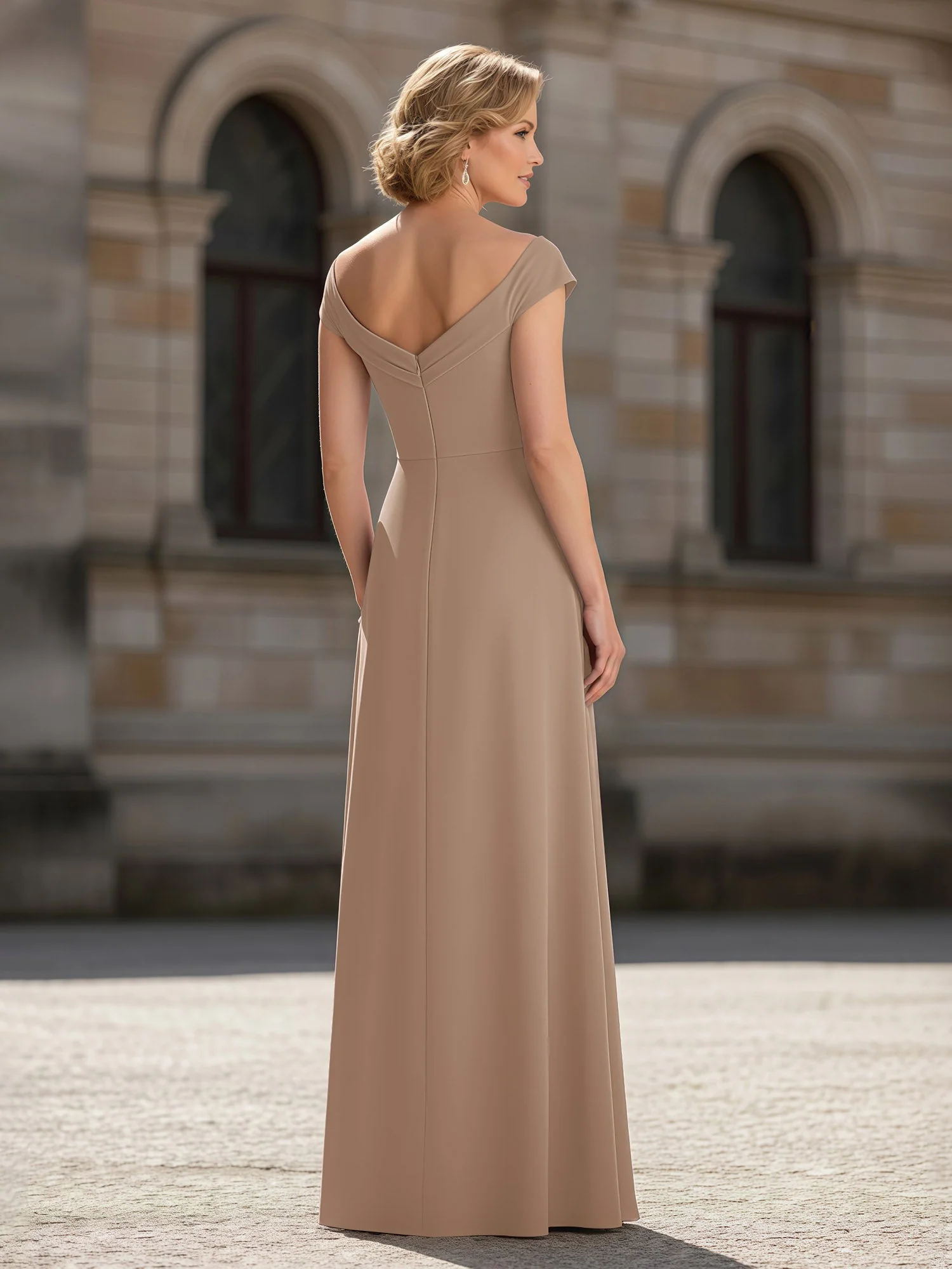 Plissee A-Linie Chiffon Bodenlang Kleid mit Taschen Taupe - Image 2