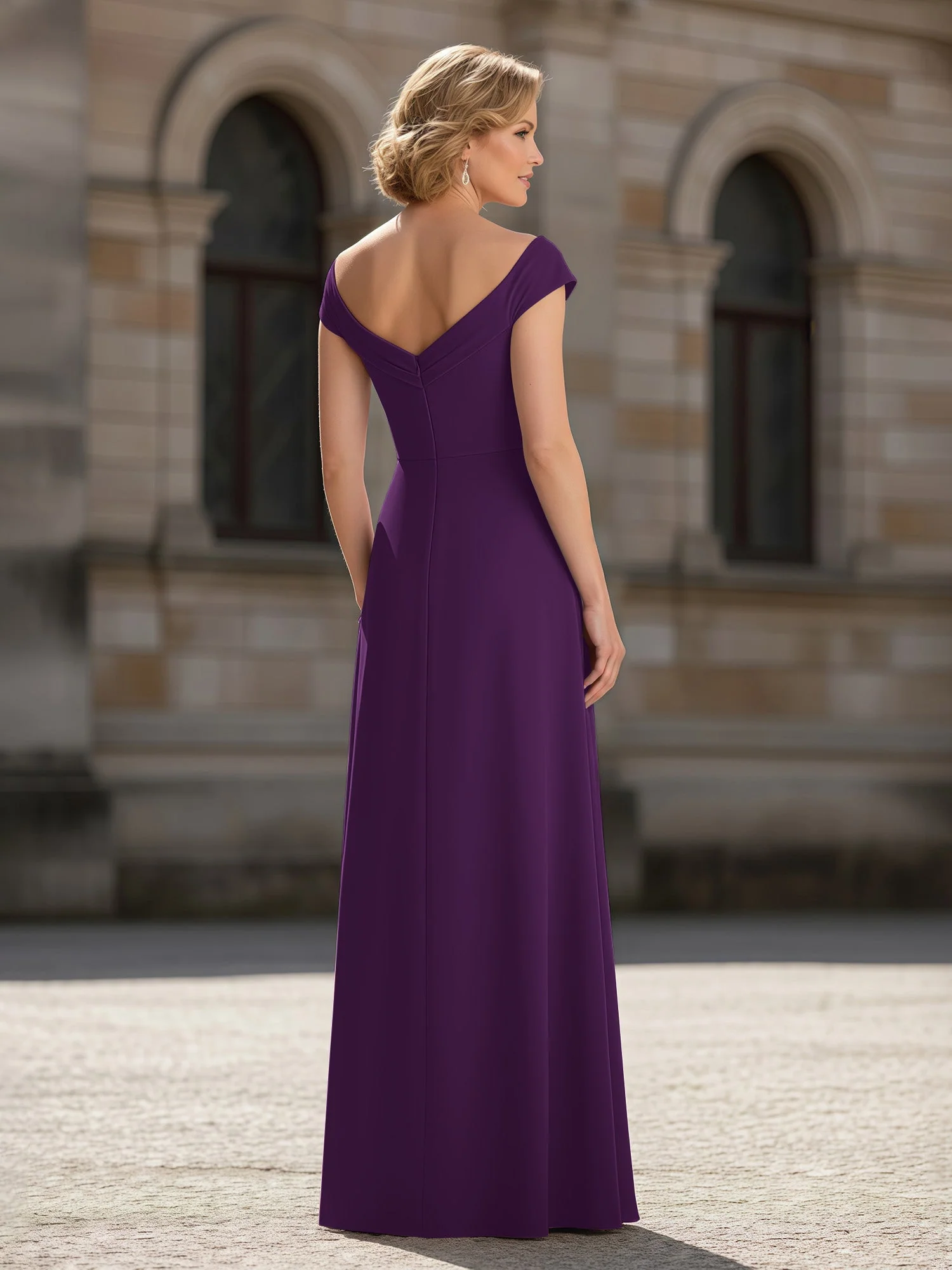 Plissee A-Linie Chiffon Bodenlang Kleid mit Taschen Traube - Image 2