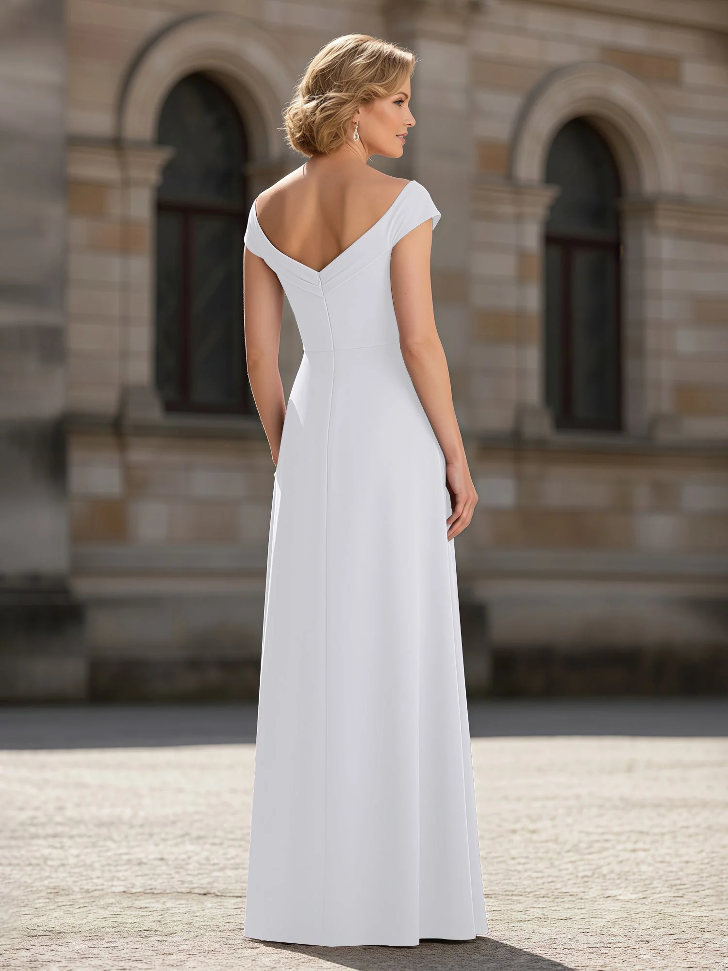 Plissee A-Linie Chiffon Bodenlang Kleid mit Taschen Weiß - Image 2