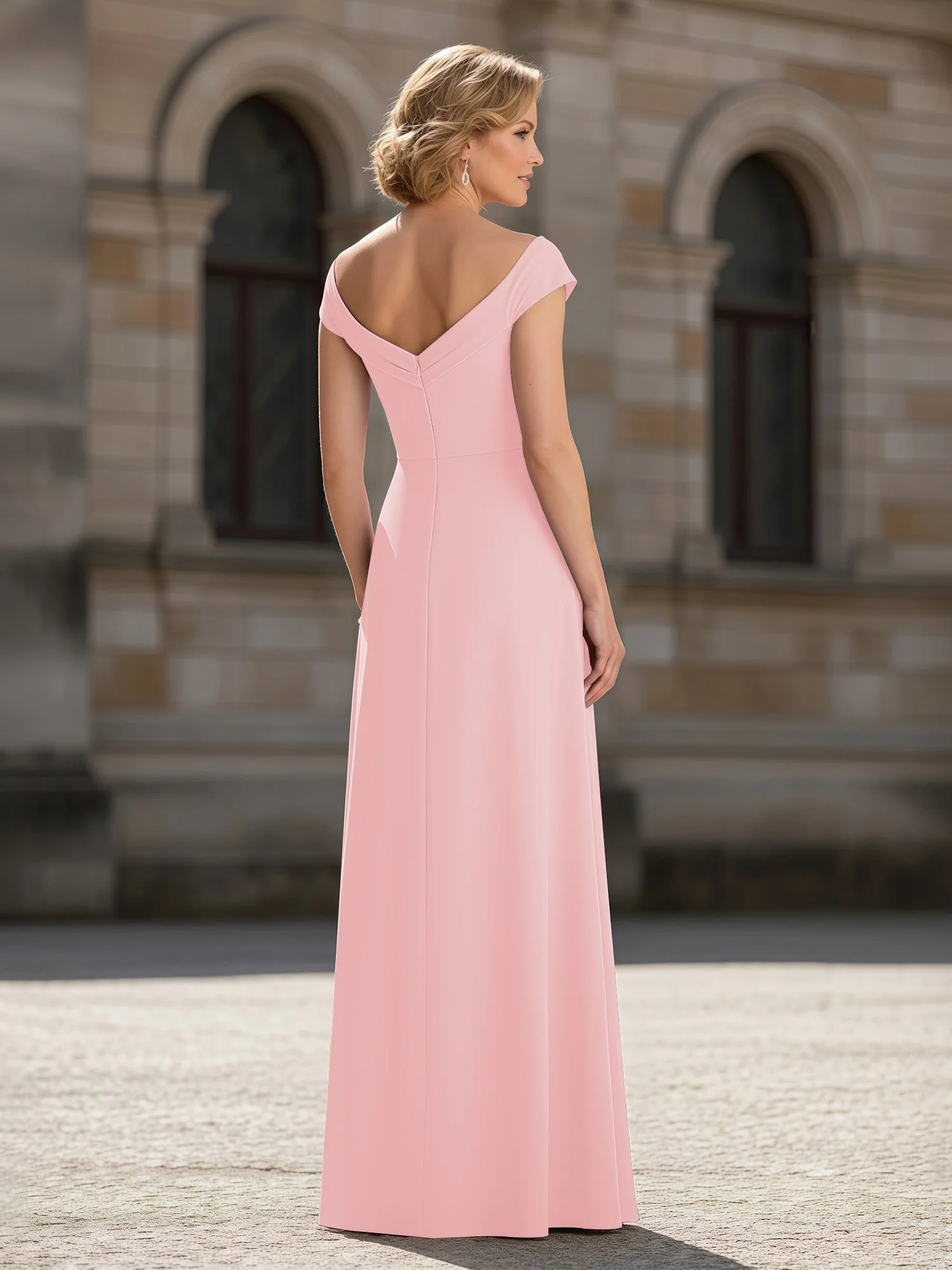 Plissee A-Linie Chiffon Bodenlang Kleid mit Taschen Zartrosa - Image 2