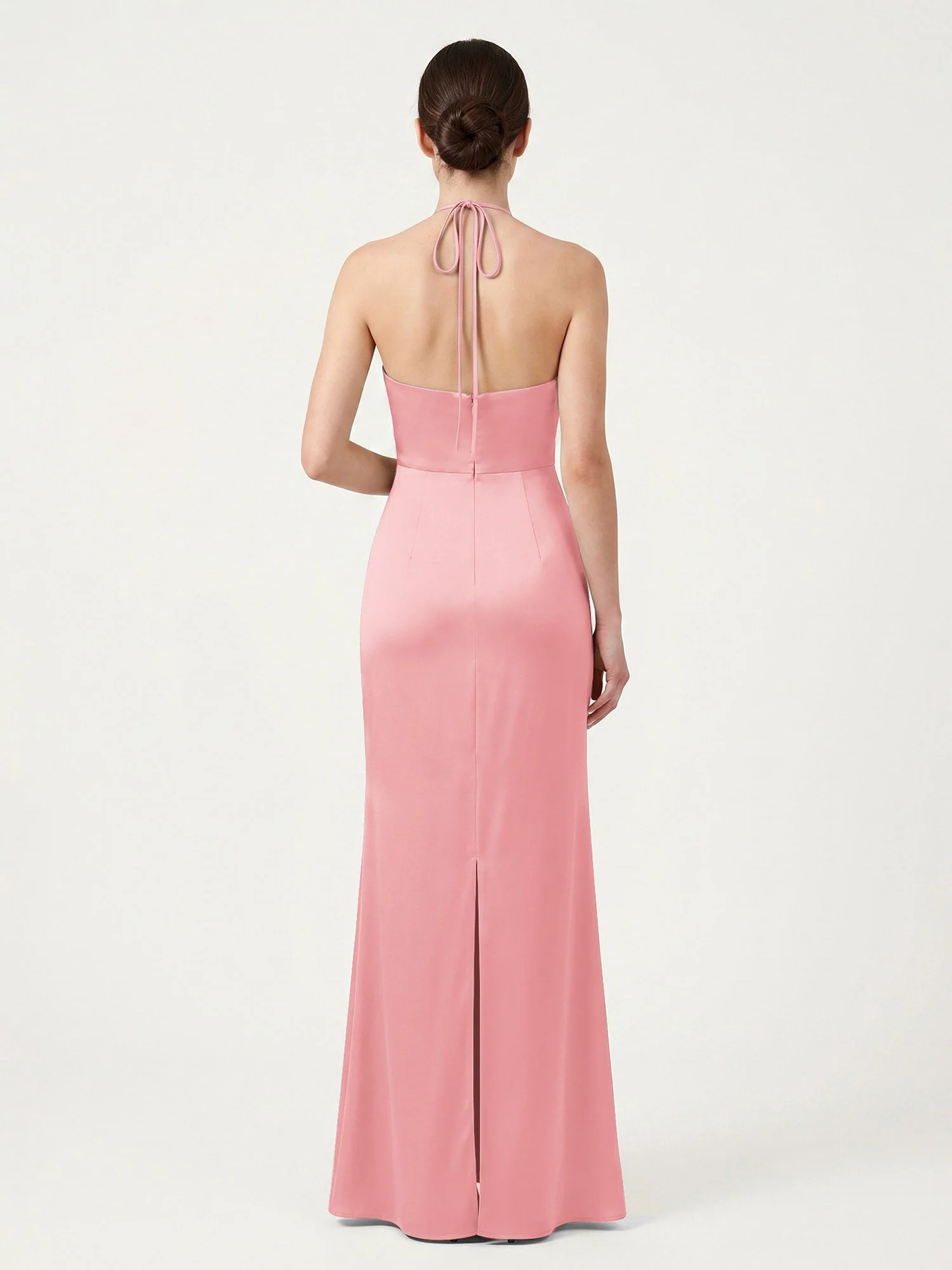 Schmal Geschnittenes Satinkleid mit Neckholder zum Selberbinden Flamingo - Image 2