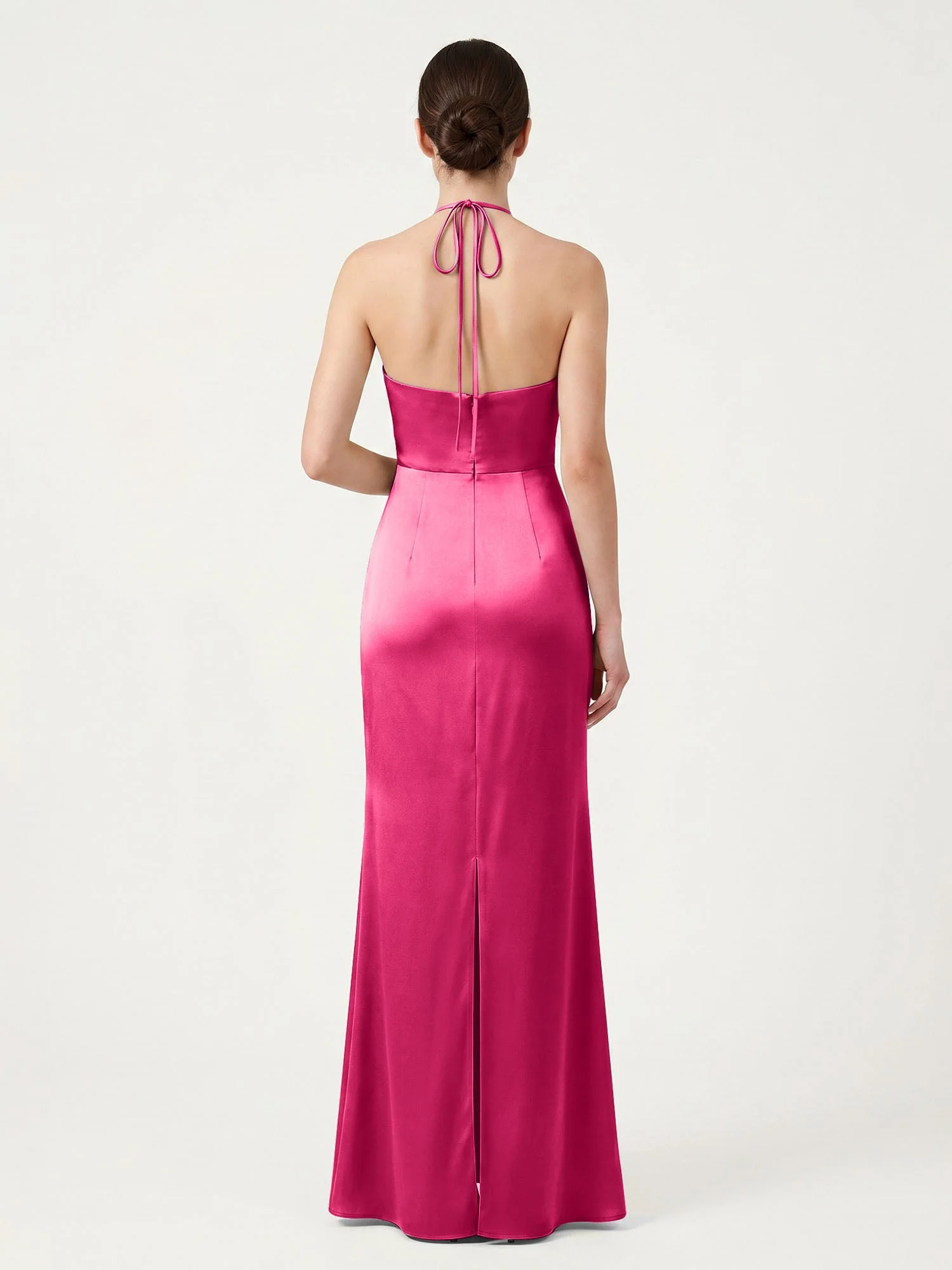 Schmal Geschnittenes Satinkleid mit Neckholder zum Selberbinden Fuchsia - Image 2